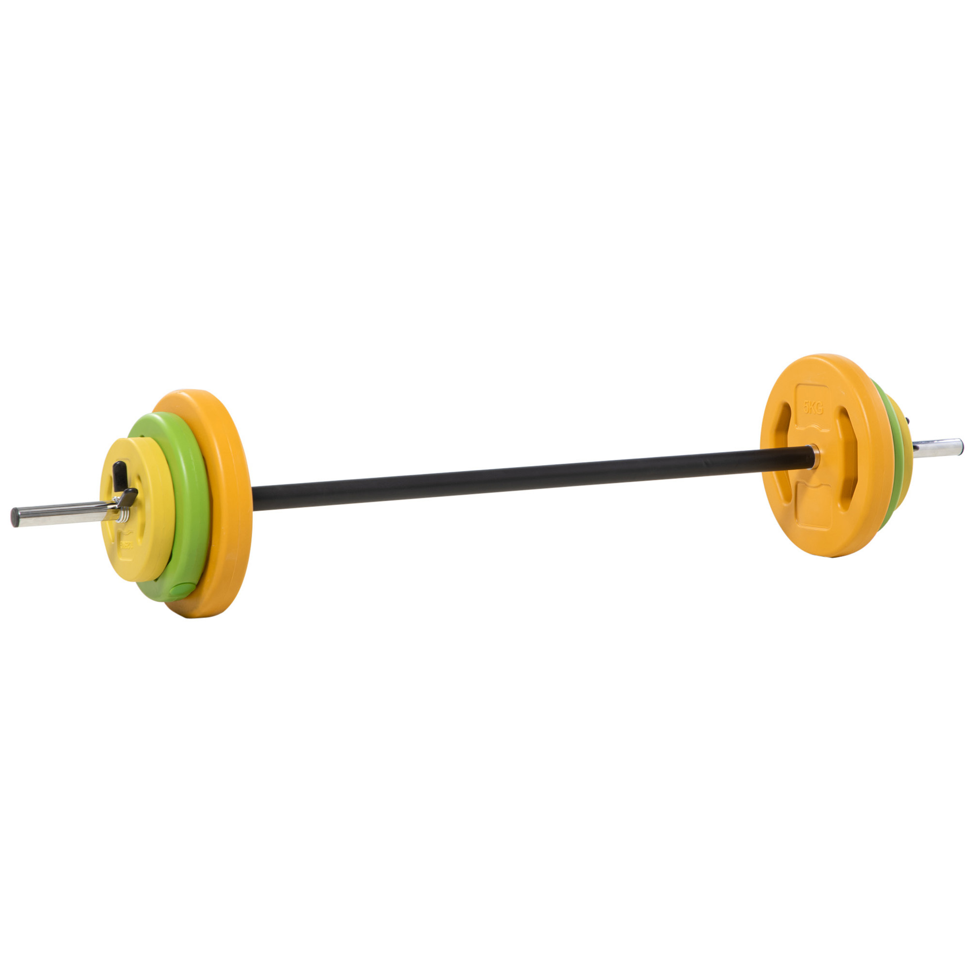 TEMU HOMCOM Ensemble haltères et barre 20 kg avec 6 haltères disques de 1,5 kg, 2,5 kg et 5 kg gym musculation orange vert et jaune