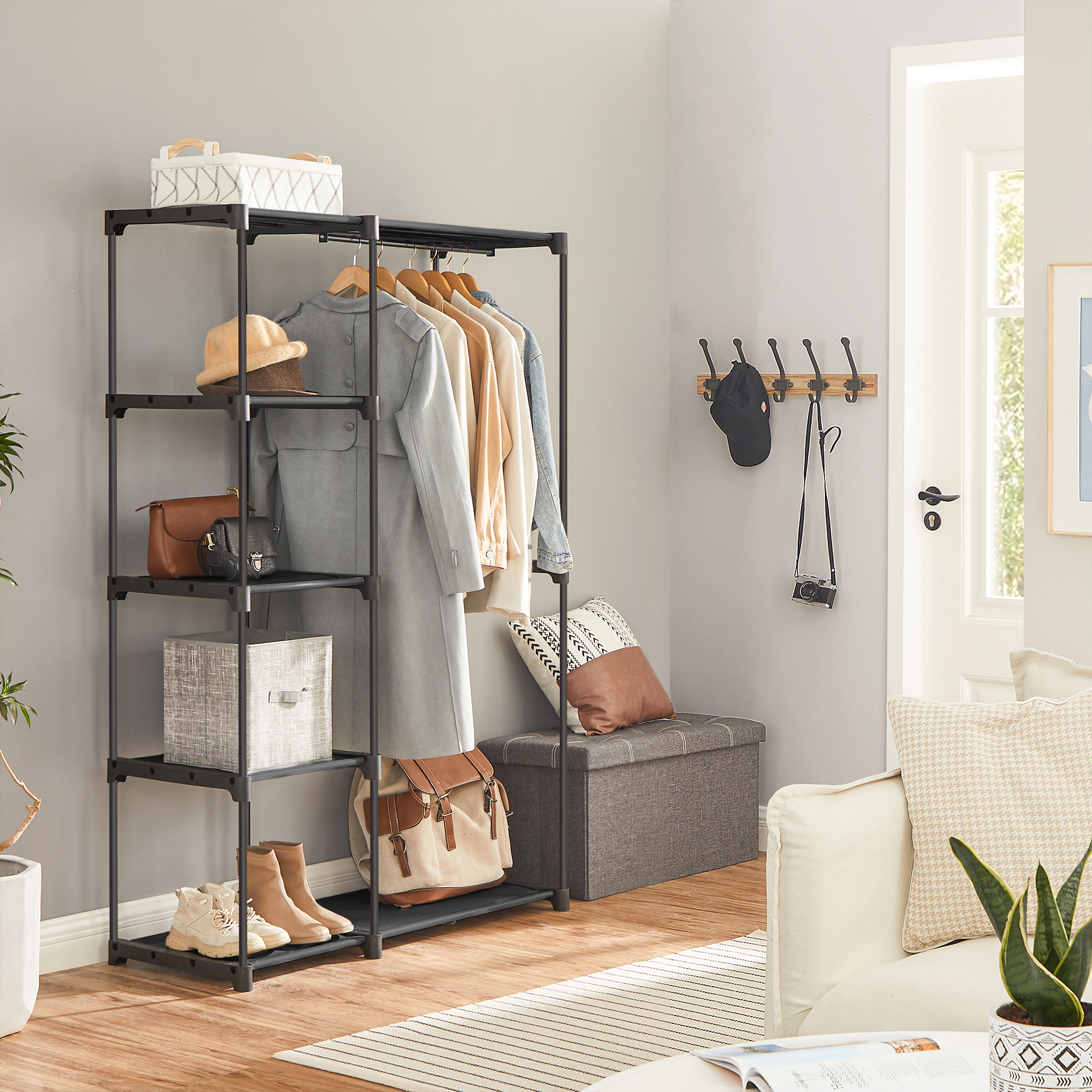 , Freestanding Wardrobe Vertical Shelf, Coat Rack With Clothes Racks ...