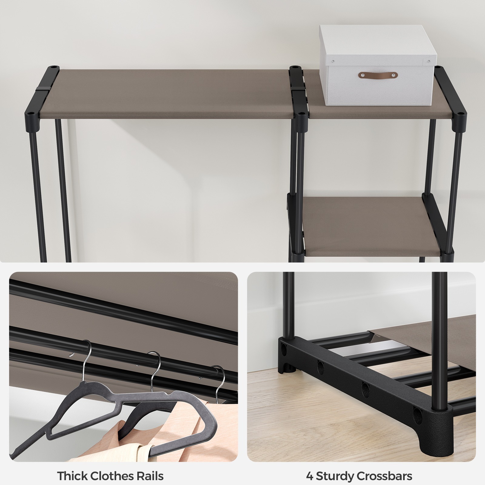 Freestanding Wardrobe, Foldable Closet, Coat Rack With Clothes Rails ...