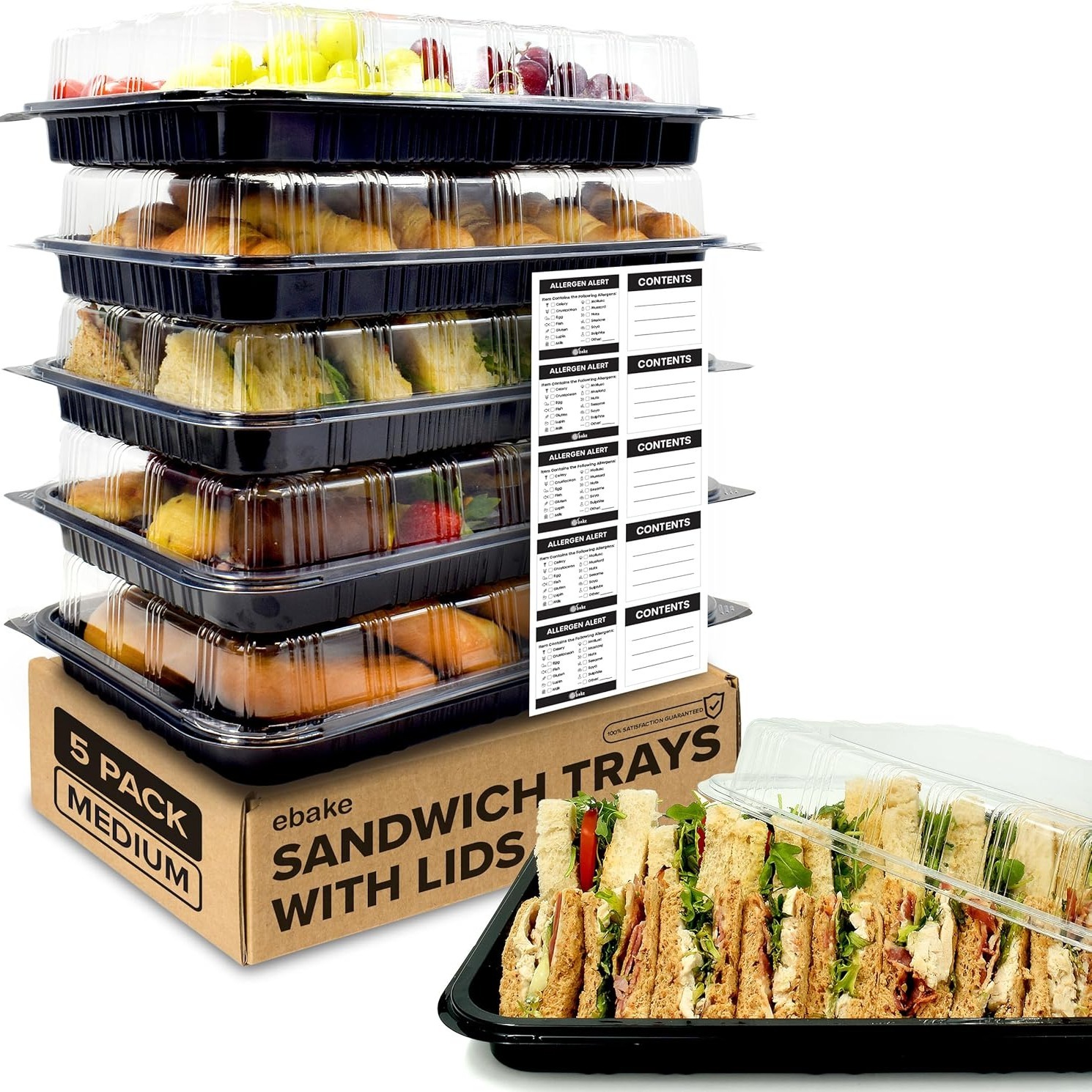 TEMU Sandwich Platter Trays With Lids - Buffet Trays With Lids & Labels, Catering Trays With Lids For Sandwich Trays And Sushi Platters