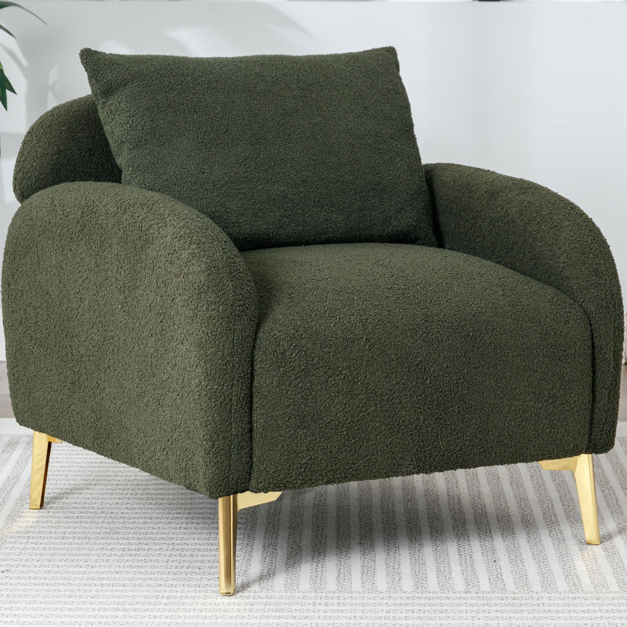 

Merax Armchair With Golden Metal Legs And Back Cushions, Lounge Chair Teddy Fabric, Single Lounge Sofa, Recliner