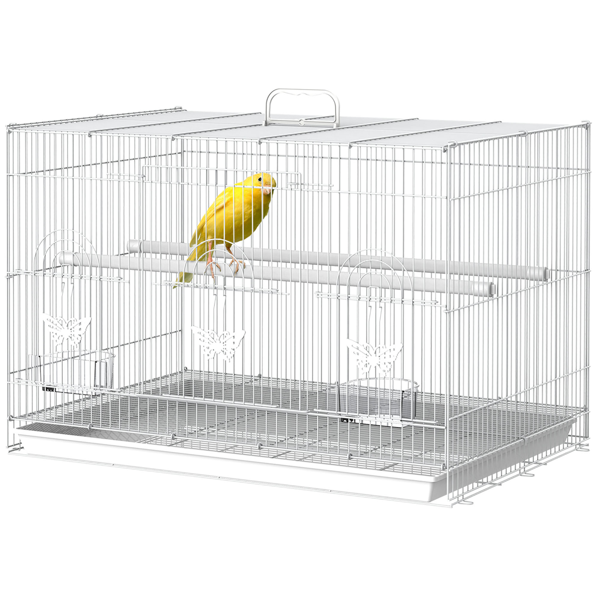 Bird Cage 60x41x41 Cm, Metal Aviary With Feeders, 2 Perches, 3 Doors, And Carrying Handle For Small Birds, , And Parakeets