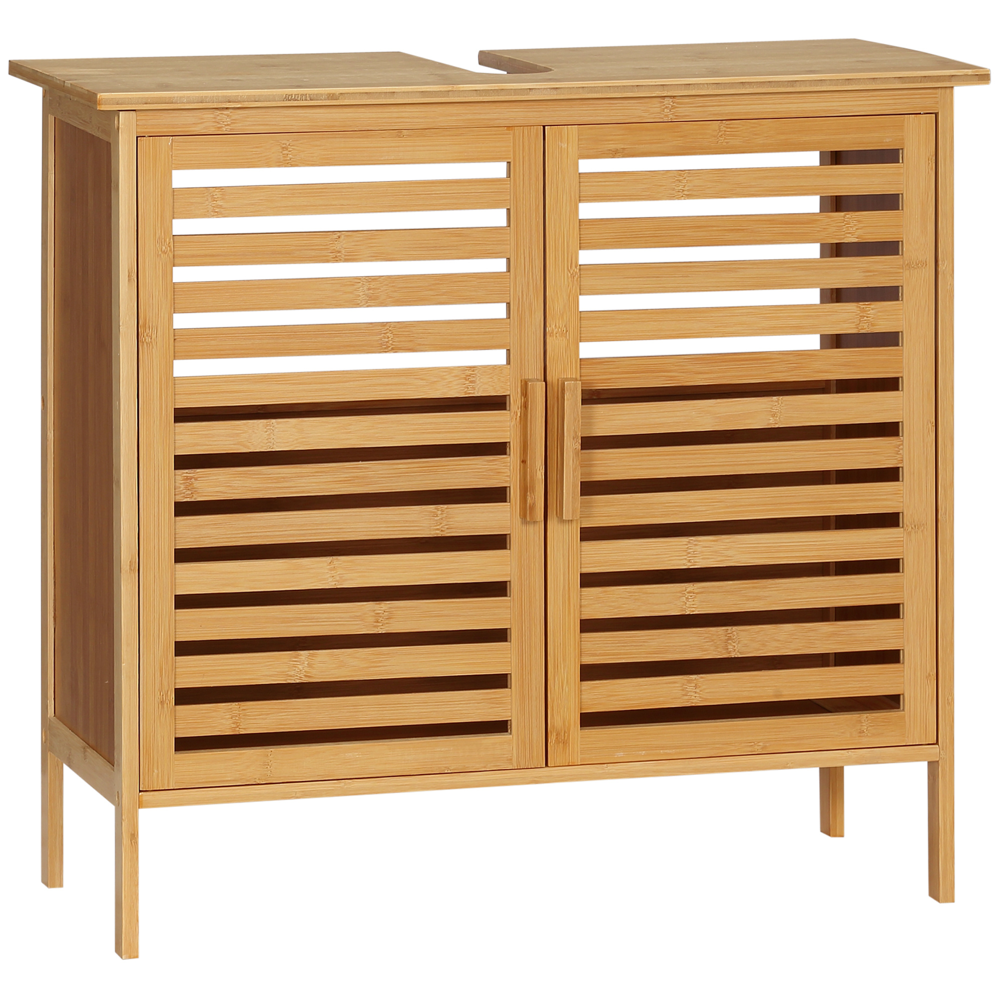 Kleankin Bamboo Sink Cabinet With 2 Doors Under Sink Floor Standing Bathroom Cabinet 66x29x61, 5 Cm Natural