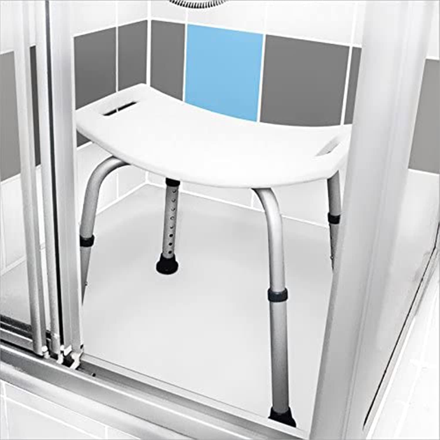 TEMU Bakaji Adjustable Height Aluminum Bath Stool With Non-slip Rubber Feet, Shower Seat, Bathtub Chair, And Elderly Assistance