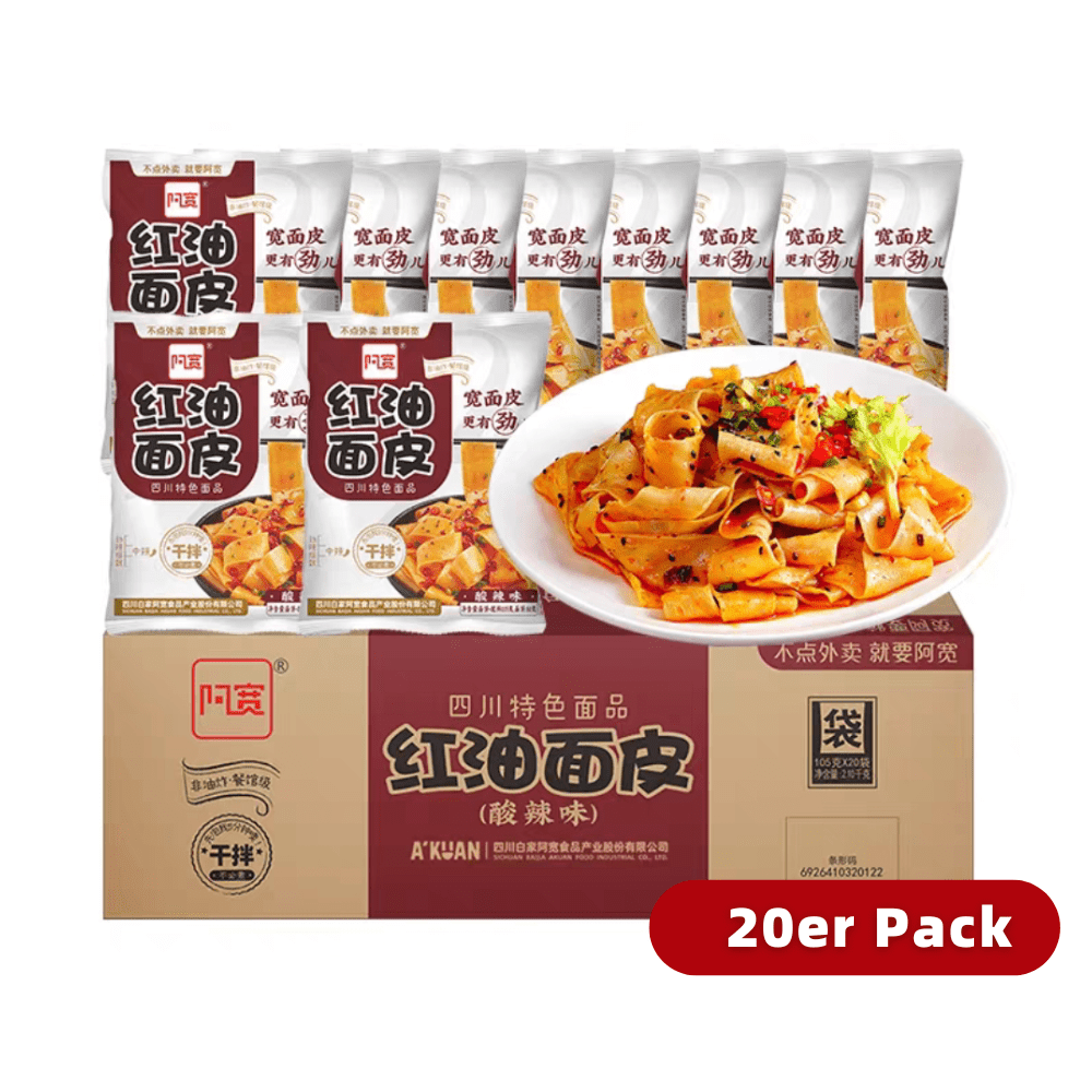 Image of Baijia Akuan Instant Broad Noodles With Chili Oil 20er Pack - Sichuan Chengdu Instant Noodles -115gx20/110gx20