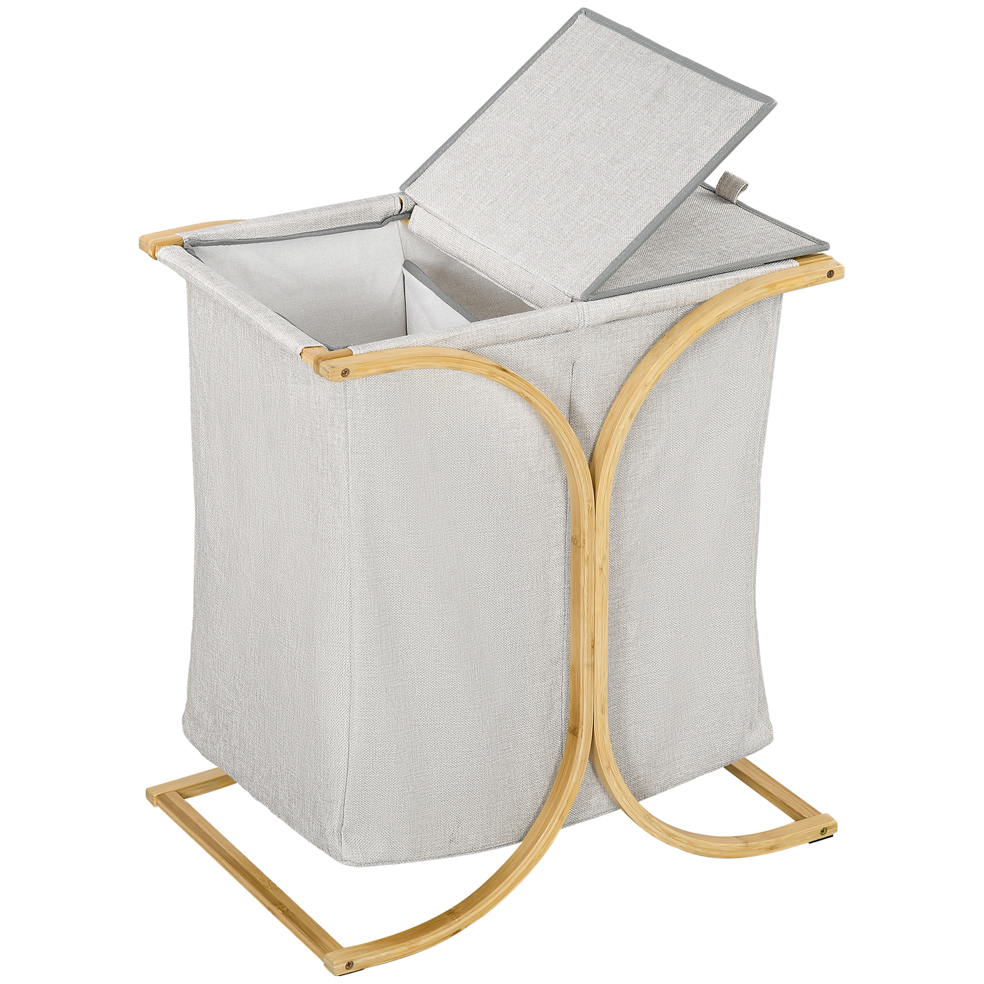 

HOMCOM Panier à linge panier de rangement corbeille à linge bac linge sale en bambou 2 paniers séparés en tissu avec couvercle - 55L x 40l x 62H cm foncé