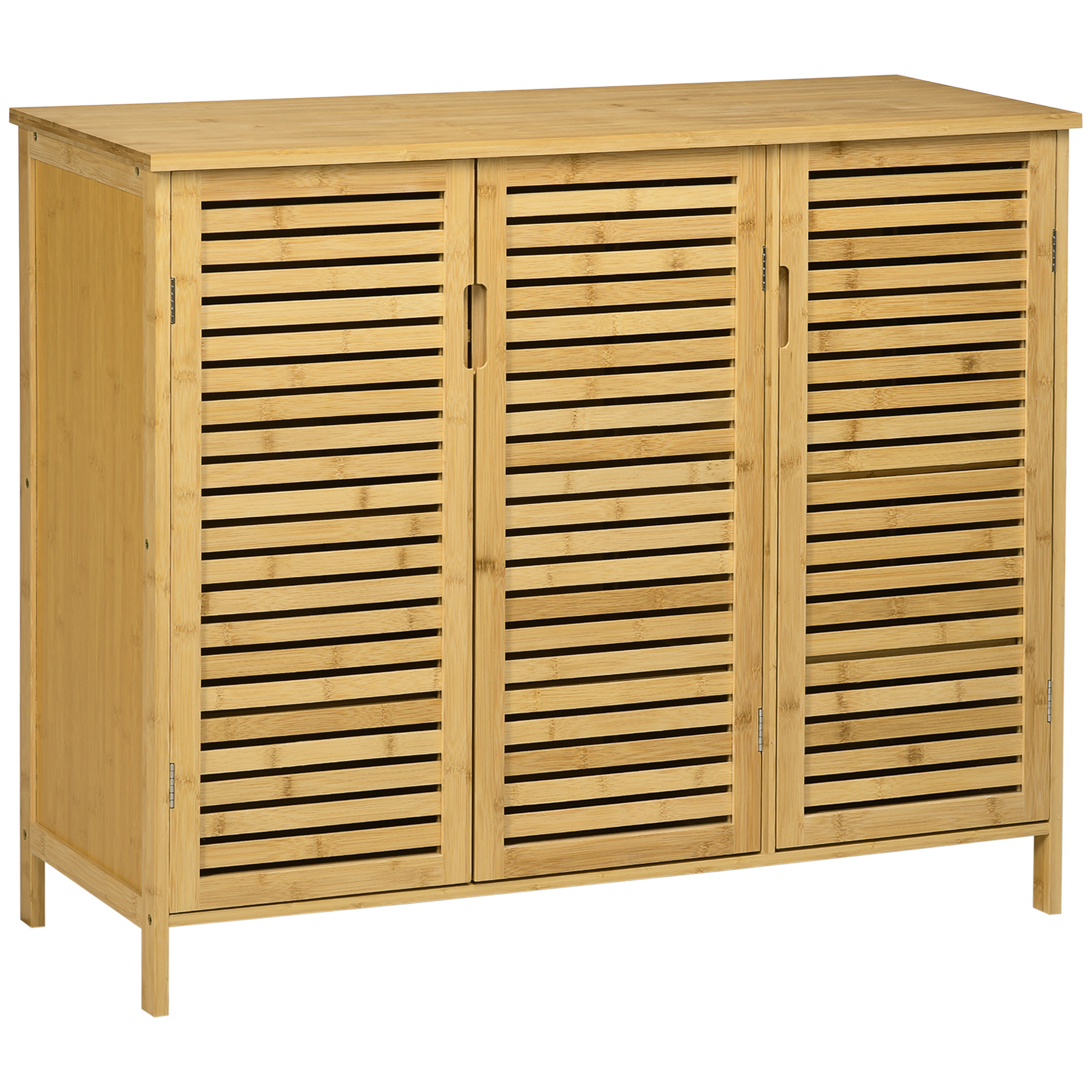 TEMU HOMCOM Meuble à chaussures armoire à chaussures style naturel - 3 portes ajourées et étagères en bambou - dim. 100L x 35l x 80H cm bois naturel
