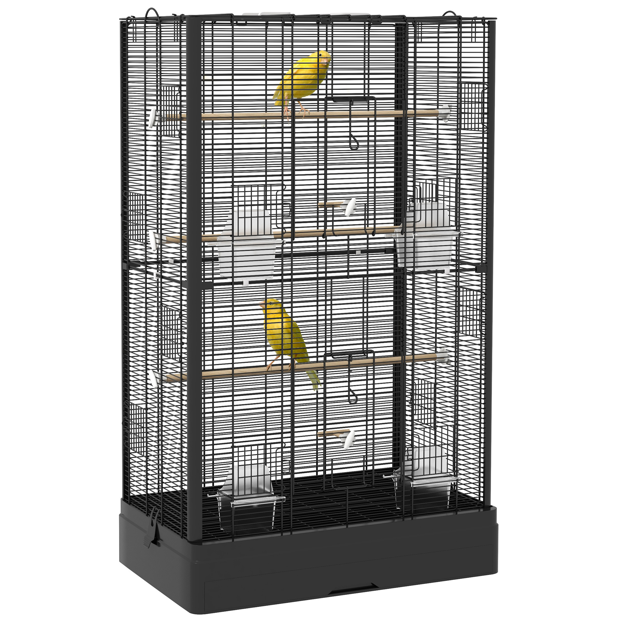 Image of Bird Cage 61x36.5x98 Cm With Doors, Perches, Removable Tray, Food Boxes, And Handles - Ideal For Budgies, , And