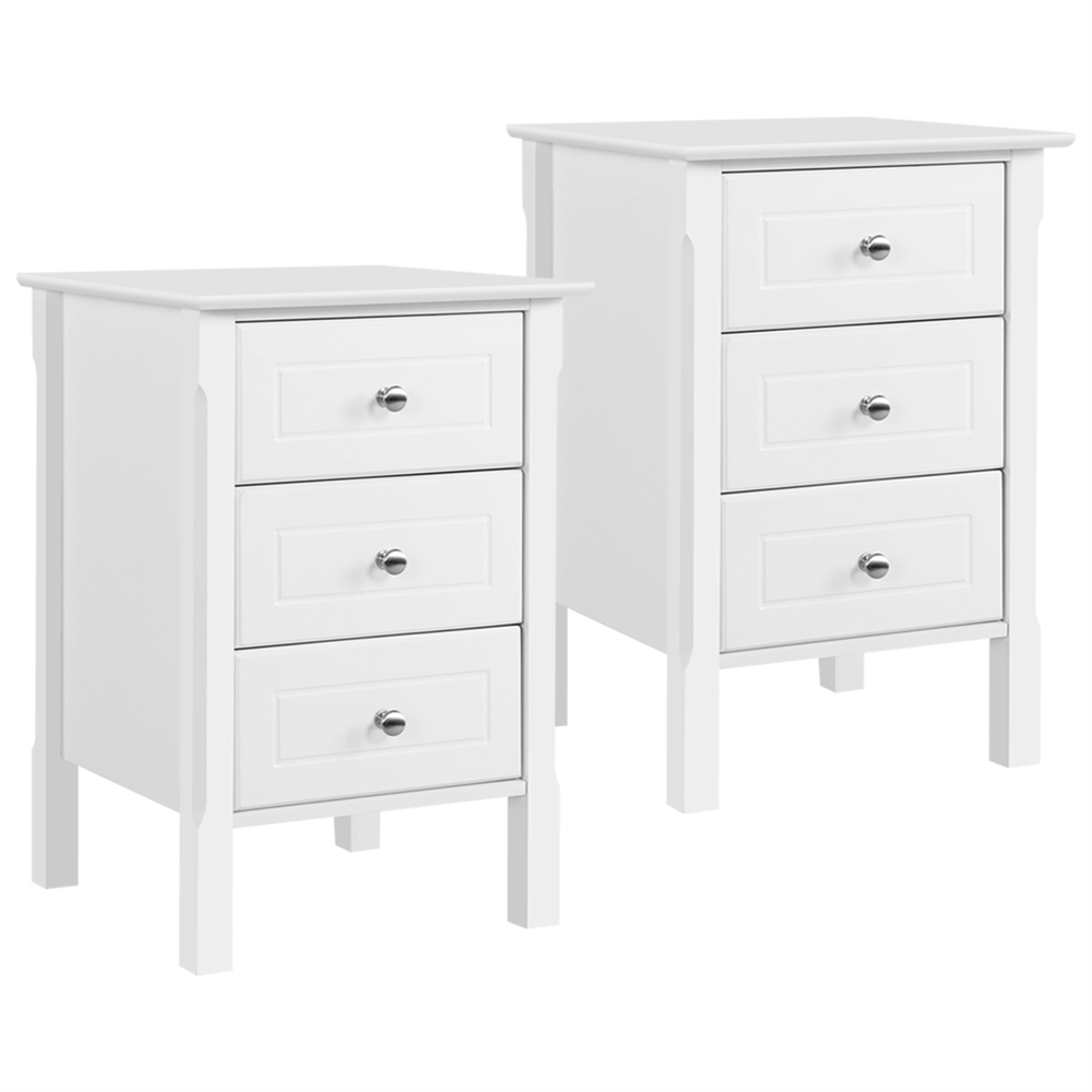 Costoffs 2-piece Set Nightstand Bedside Table With 3 Drawers, Night Cabinet, Box Spring Bed, Sofa Table, Mdf Side Table For Bedroom