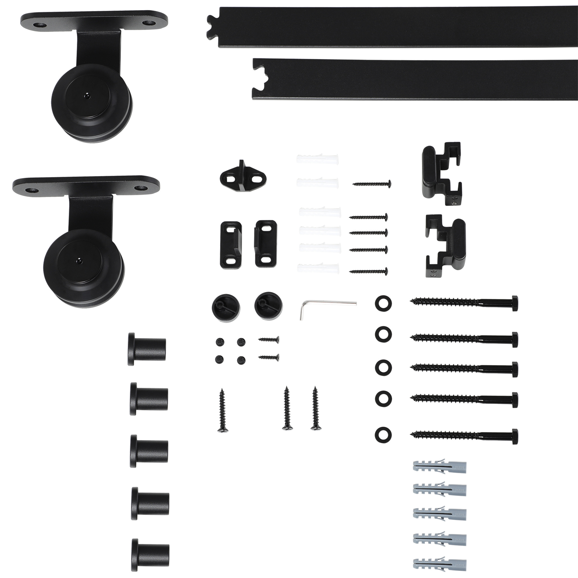 TEMU HOMCOM para Puerta Corredera 200 cm Kit de Accesorios para Puerta Corredera Carga 100 kg con 2 Rieles de Acero al Carbono Guia para Puerta de