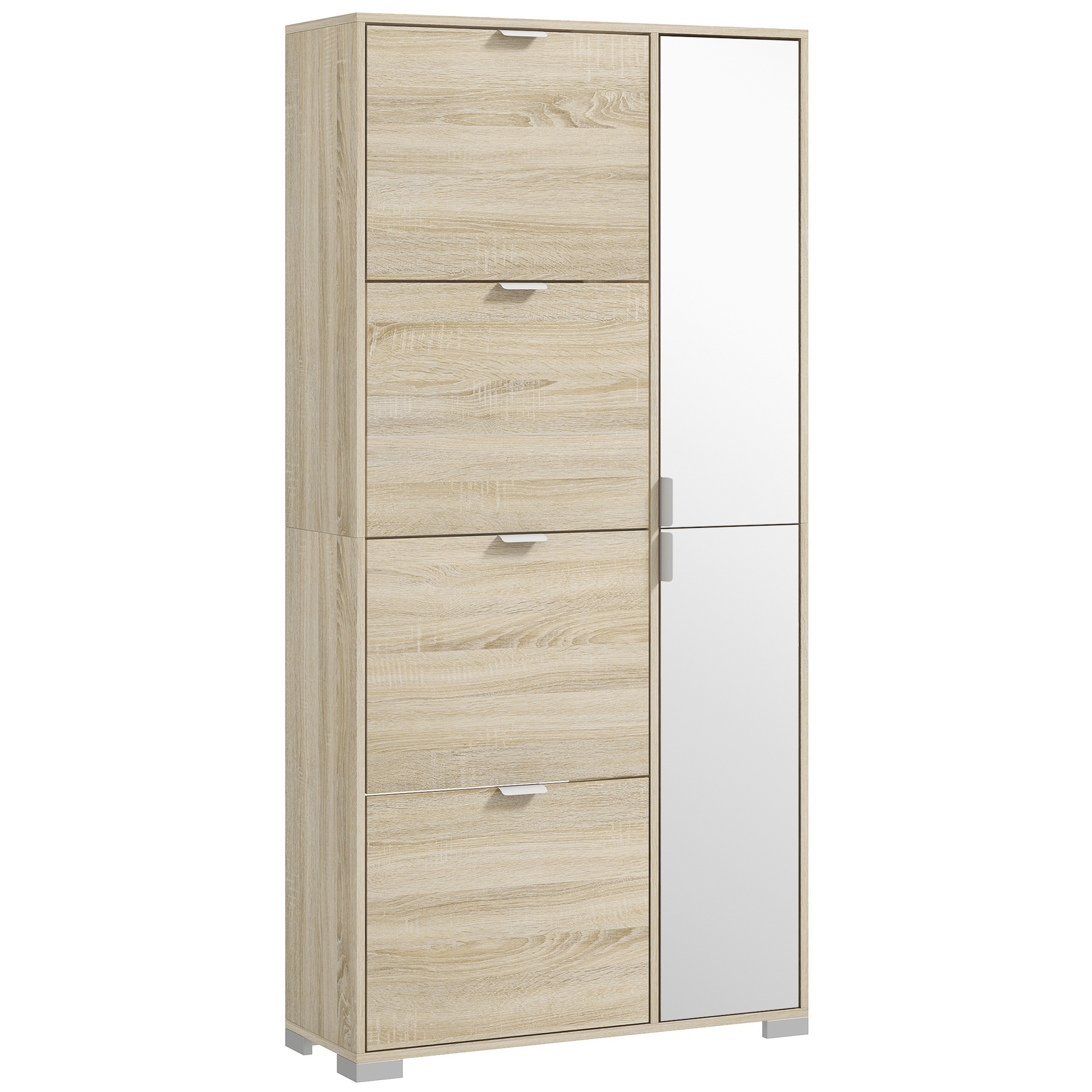 TEMU HOMCOM Armario para zapatos con 4 puertas, 2 cajones y de espejo con estantes ajustables para 16 de zapatos, almacenamiento para el recibidor