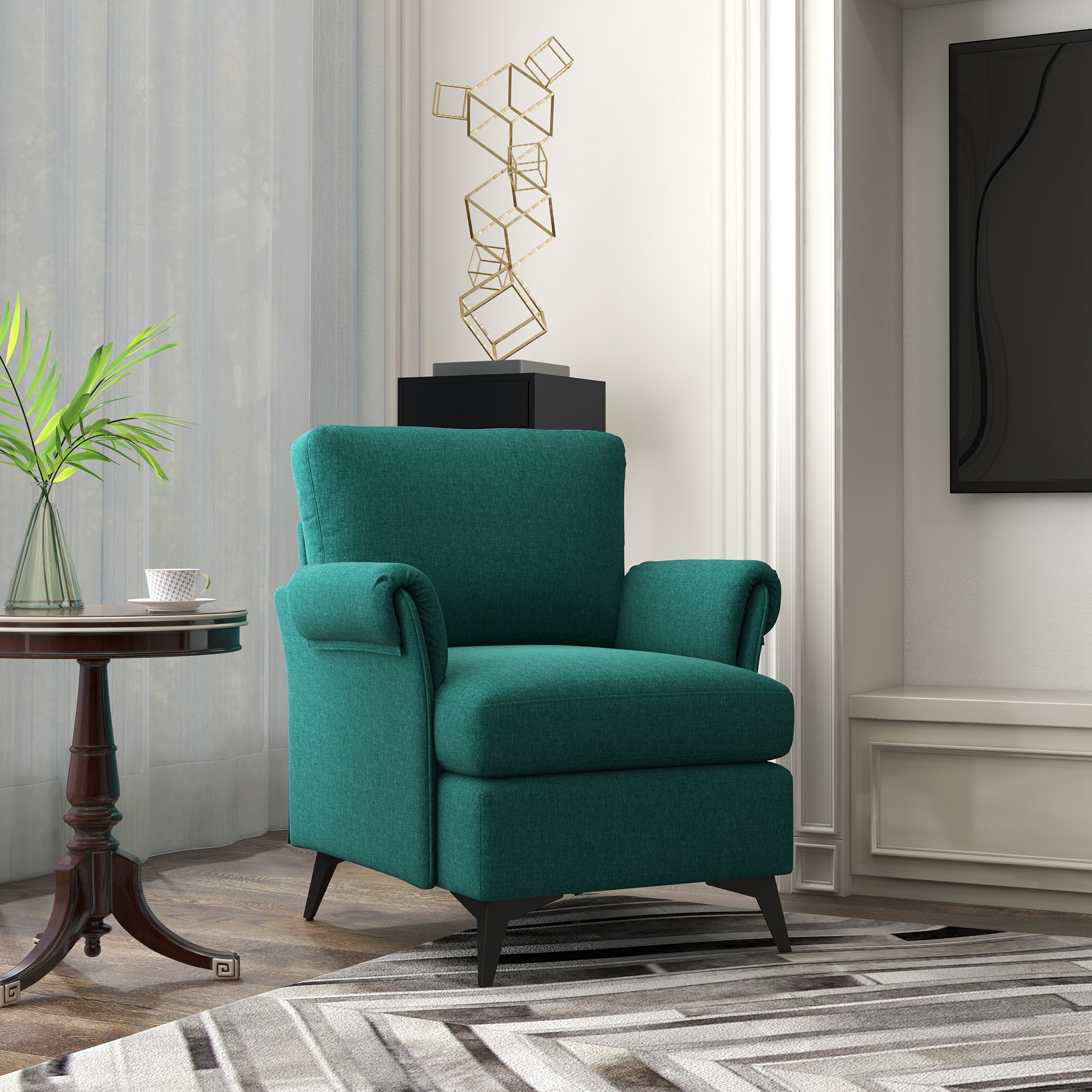 Image of Homcom Furniture Armchair In Breathable Linen-effect Fabric, Armchair With Rolled Armrests, 70x73x83 Cm, Green