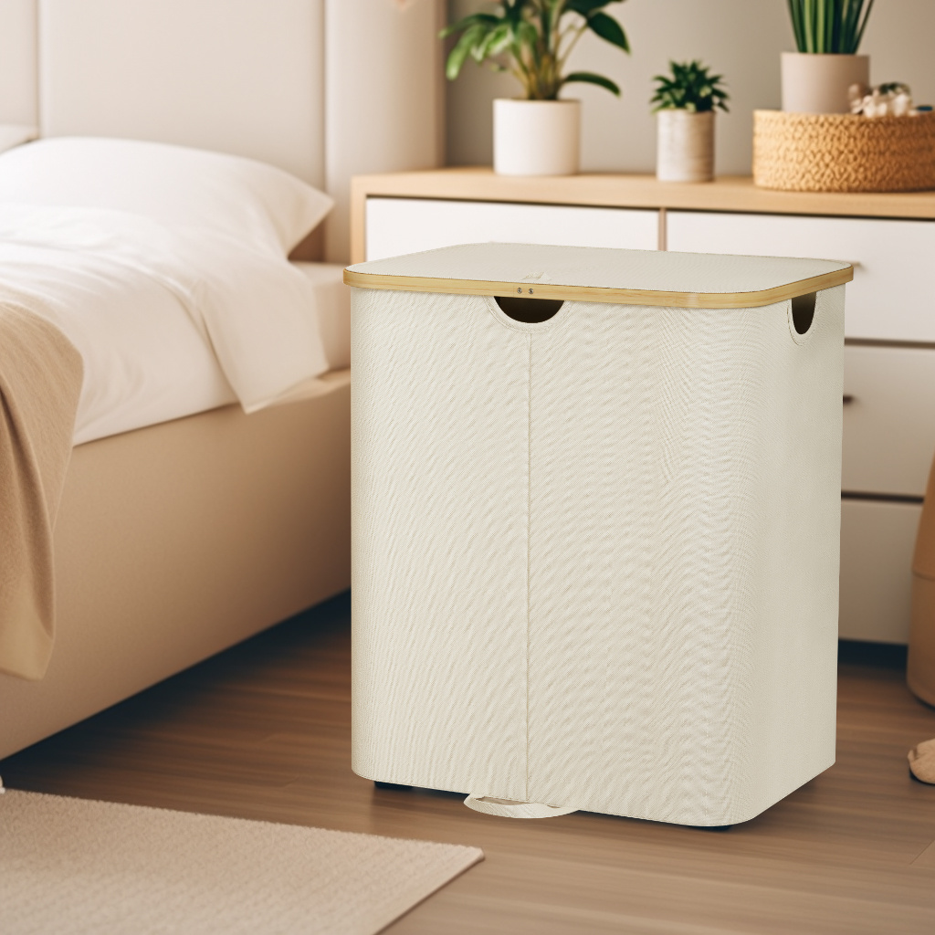 Image of Laundry Basket 2 Compartments, Bottles Storage 120l And 2 Removable Inner Pocket, Bin Laundry Organizer For Bedroom, Dormitory, Bathroom