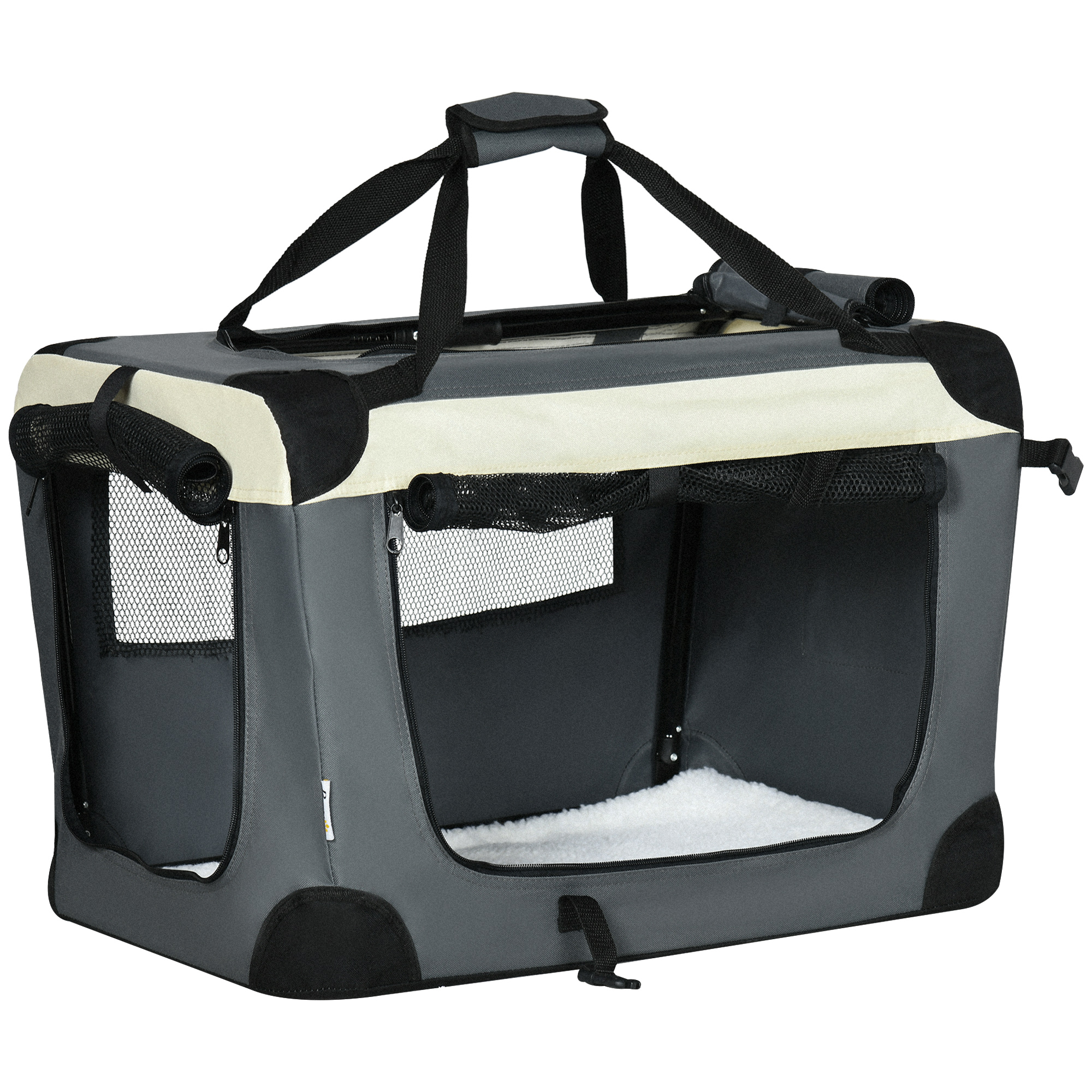 TEMU Pawhut Transport Basket Foldable And Portable Handbag With Top Opening Breathable Mesh Fabric Gray Black, Removable Cushion, Storage Pocket,