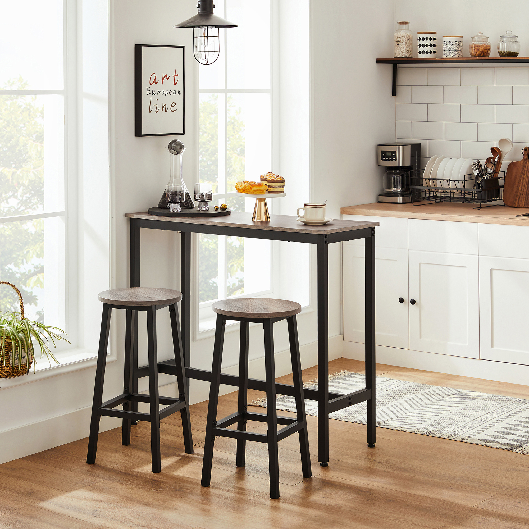 Bar Table, Kitchen Table, Kitchen Counter, Rectangular Standing Table, , Hardwood Construction, Easy Assembly, Space-