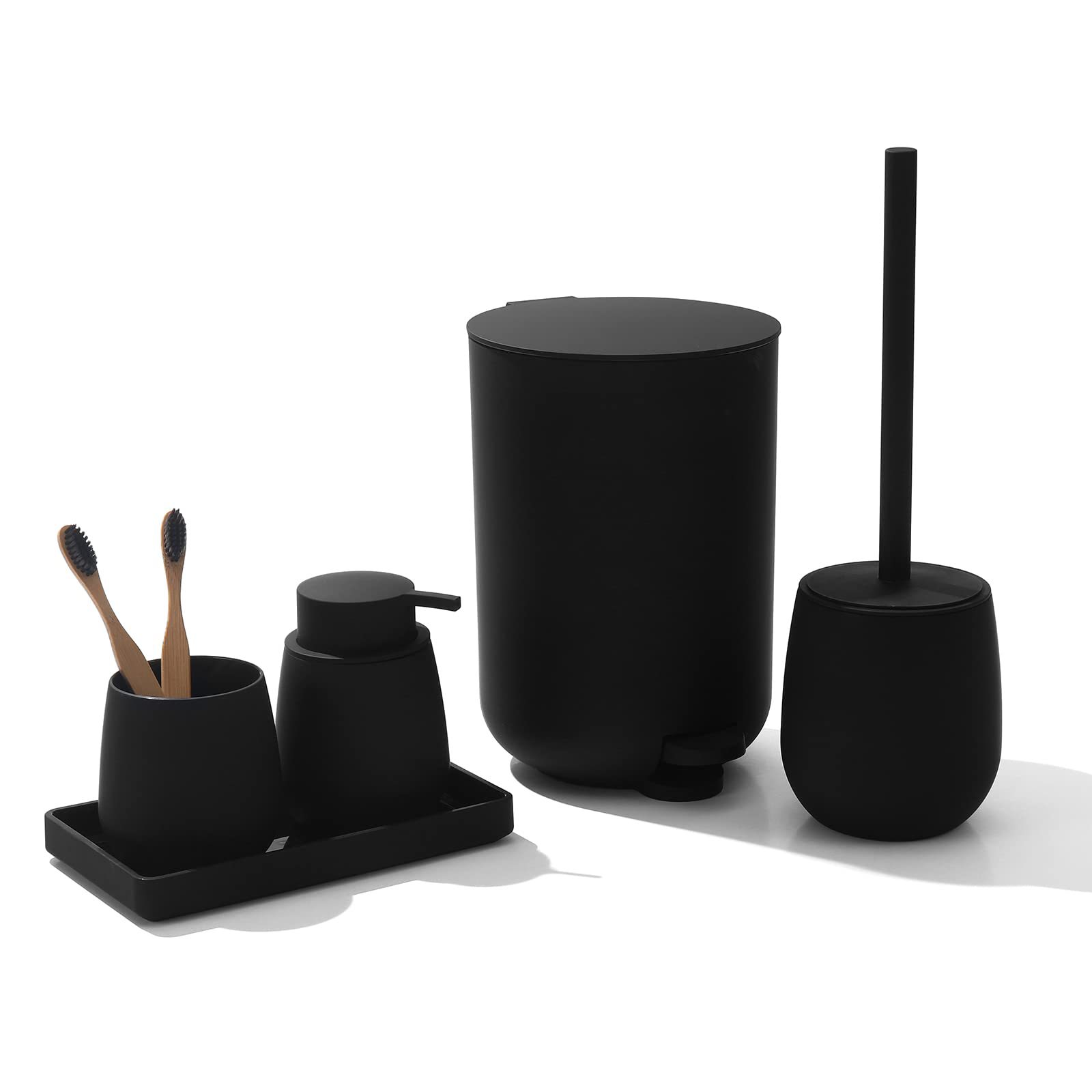 

Modern Bathroom Set Black Decorative Bathroom Equipment Sets Organiser, Bathroom Set Rubbish Bin Toilet Brush Soap Dispenser And Toothbrush Cup Tray (black)