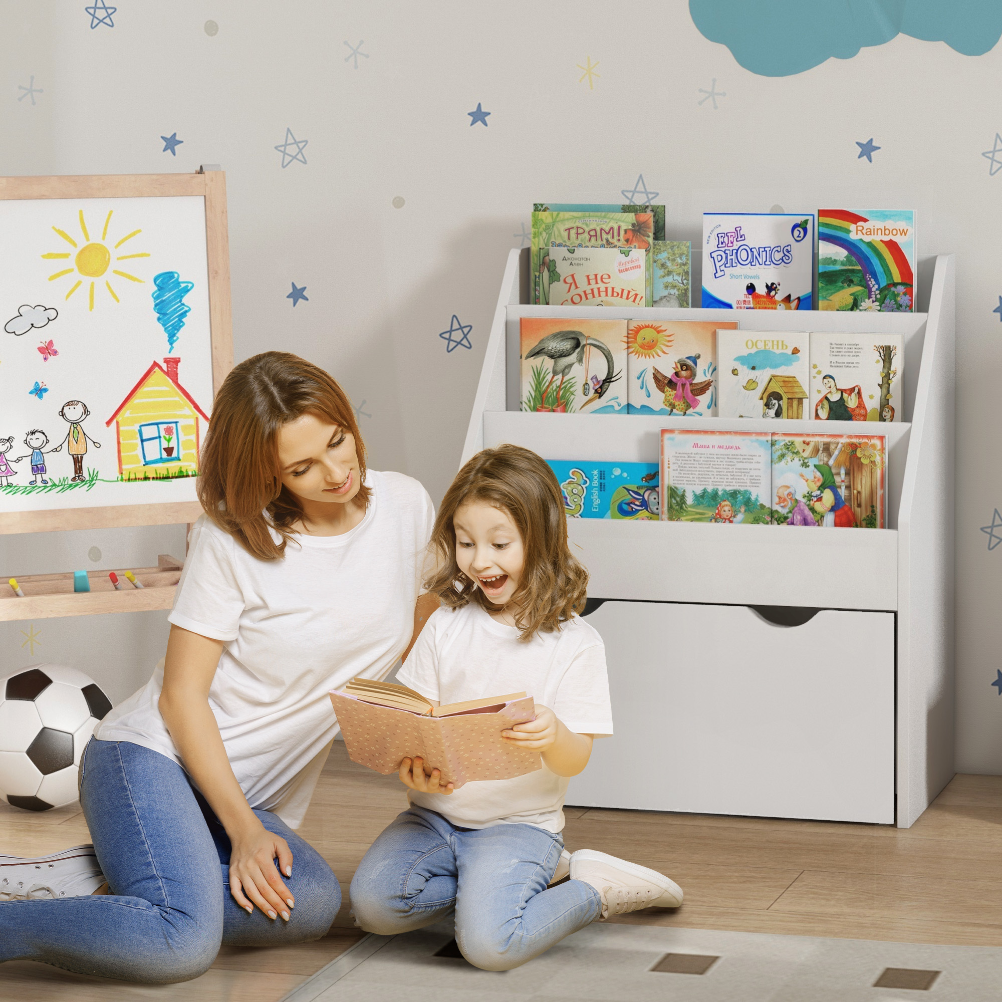 TEMU Kids Bookshelf, Bookcase Toy Storage Organizer With 3 Tier Shelves, Drawer, For Bedroom, Nursery, Playroom, Classroom, White