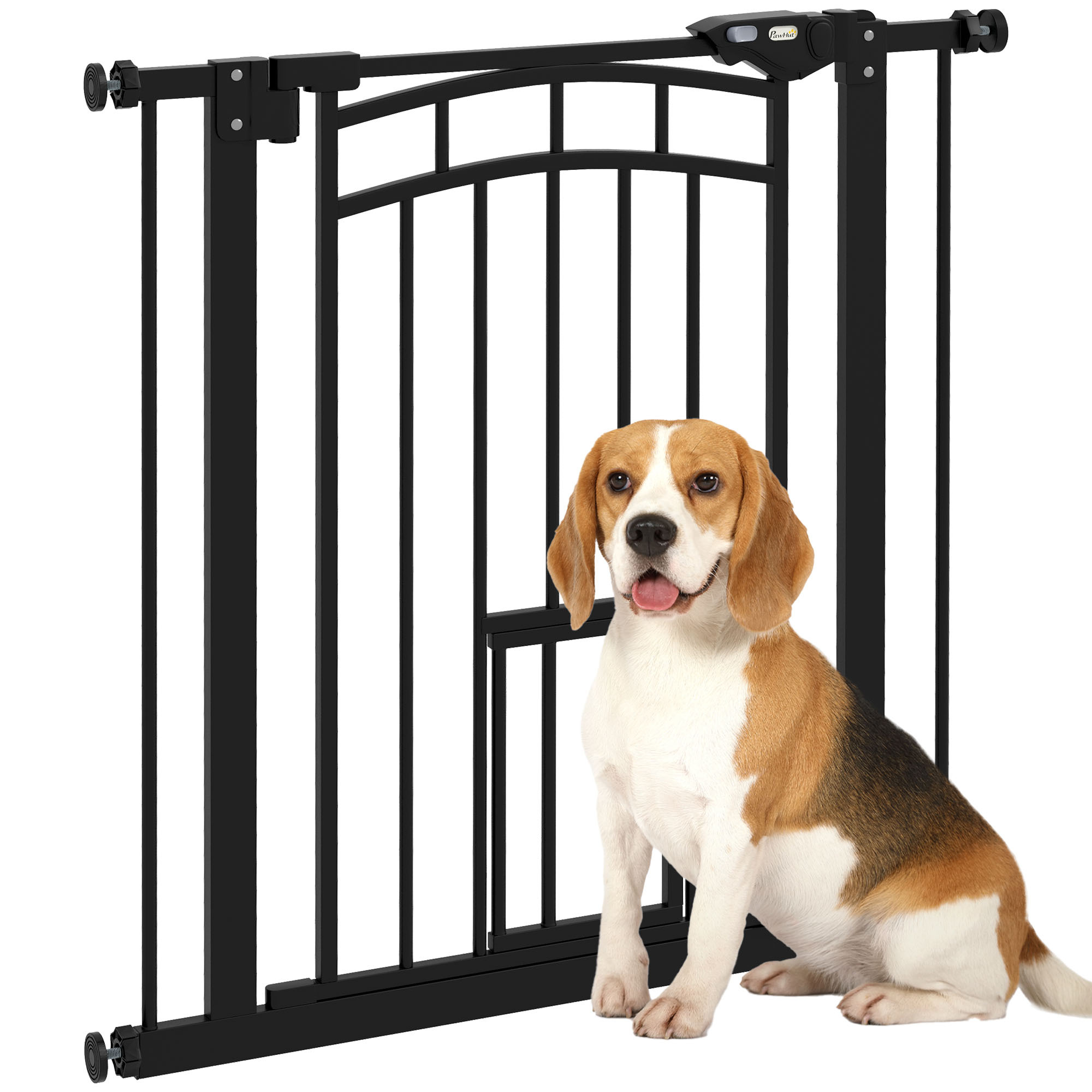 TEMU Pawhut Dog Safety Gate, Stair Gate Without Drilling, Self-closing Door, Double Locking System, 74 To 80 Cm, Steel, Black