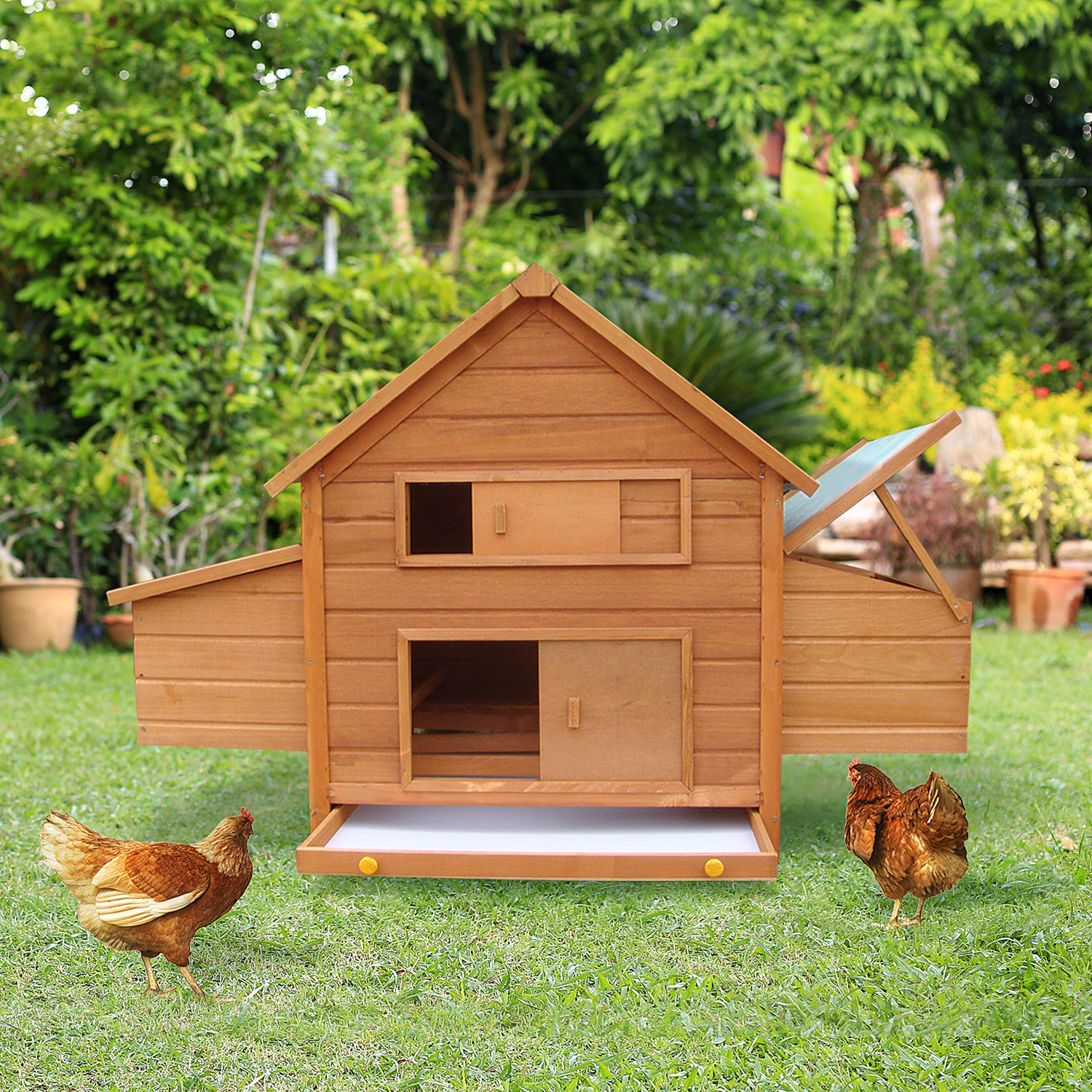 Pawhut Fir Wood Chicken Coop, 160 X 98.5 X 107 Cm