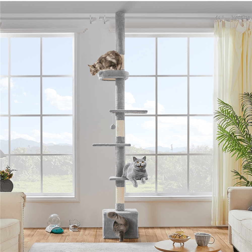 

Scratching Tree Ceiling High Height Adjustable Cat Tree 226 Cm 265.5 Cm Multi-level Cat Scratching Tree With Cat Lounger & Platforms & Cat House