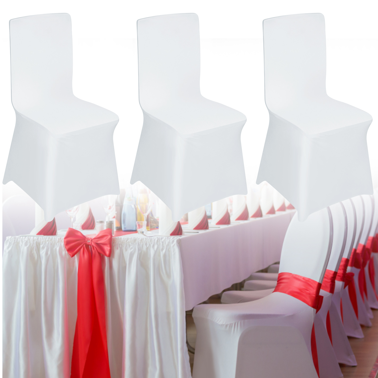 

Ribbon Universal Chair Covers Stretch Chair Covers For Parties Weddings And Celebrations Birthday Decoration Chair, White