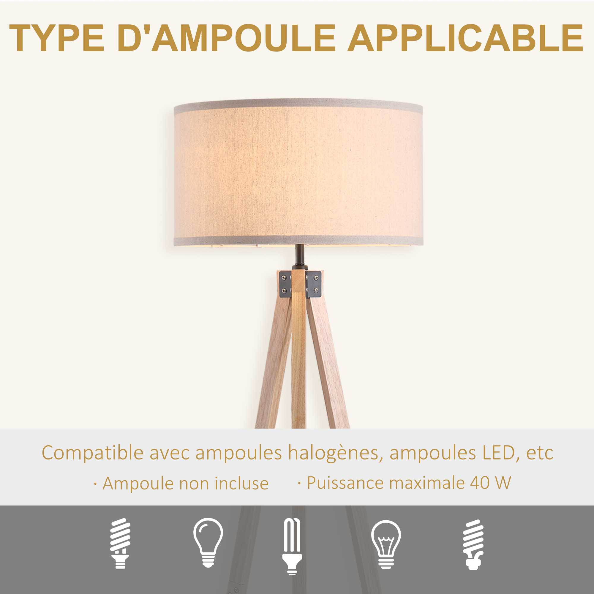 Détails de l'abat-jour en lin beige du lampadaire