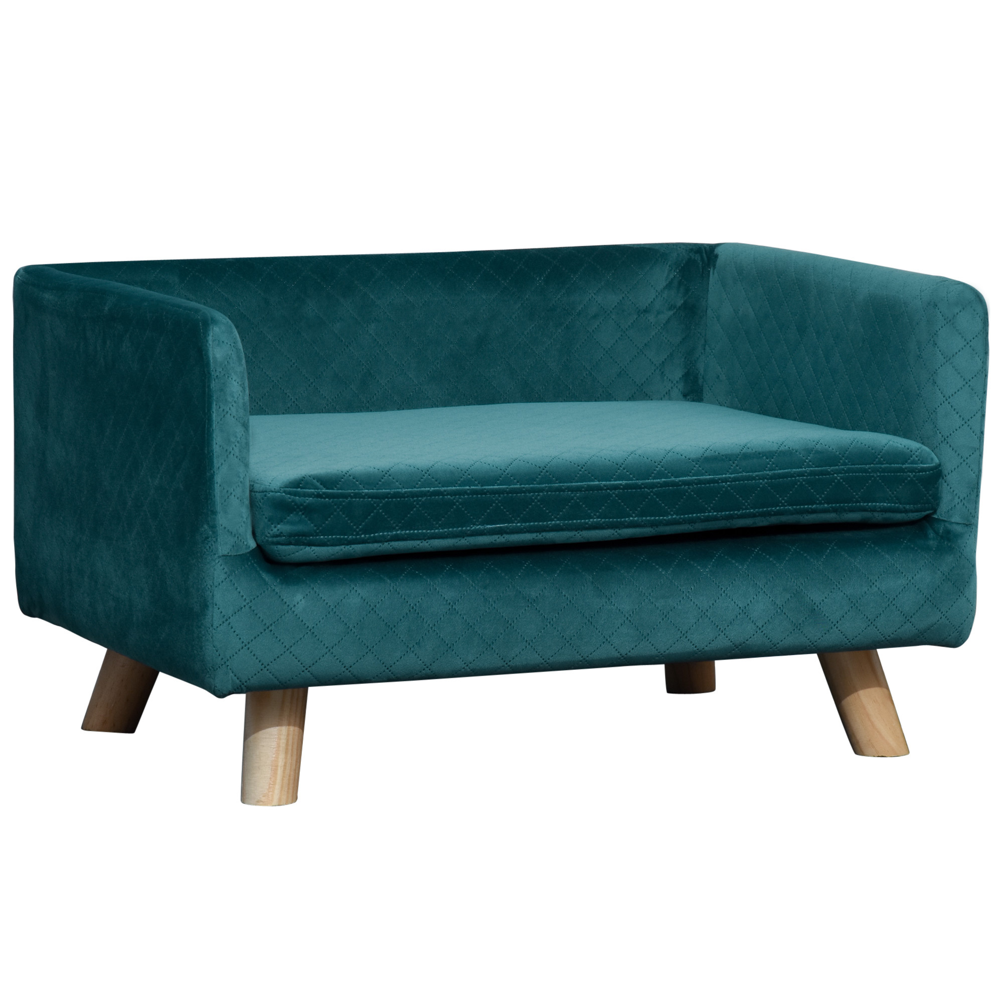 E-shop PawHut Hundesofa-Bett für Hunde, skandinavisches Design, weiche Polsterung, Beine aus Massivholz, Maße: 64 x 45 x 36 cm, (Türkis-Velours)