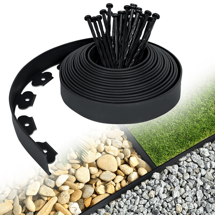 

Lawn Edging Plastic 10 M Flexible System Edging With 30 Mounting Nails, Black/gray/green