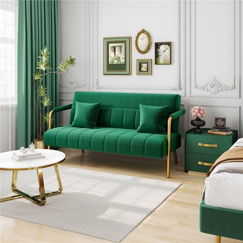 sofa couch modern velvet sofa couch 143cm small loveseat with gold tone legs upholstered design 2 pillows ideal for bedroom home office studio small spaces light beige