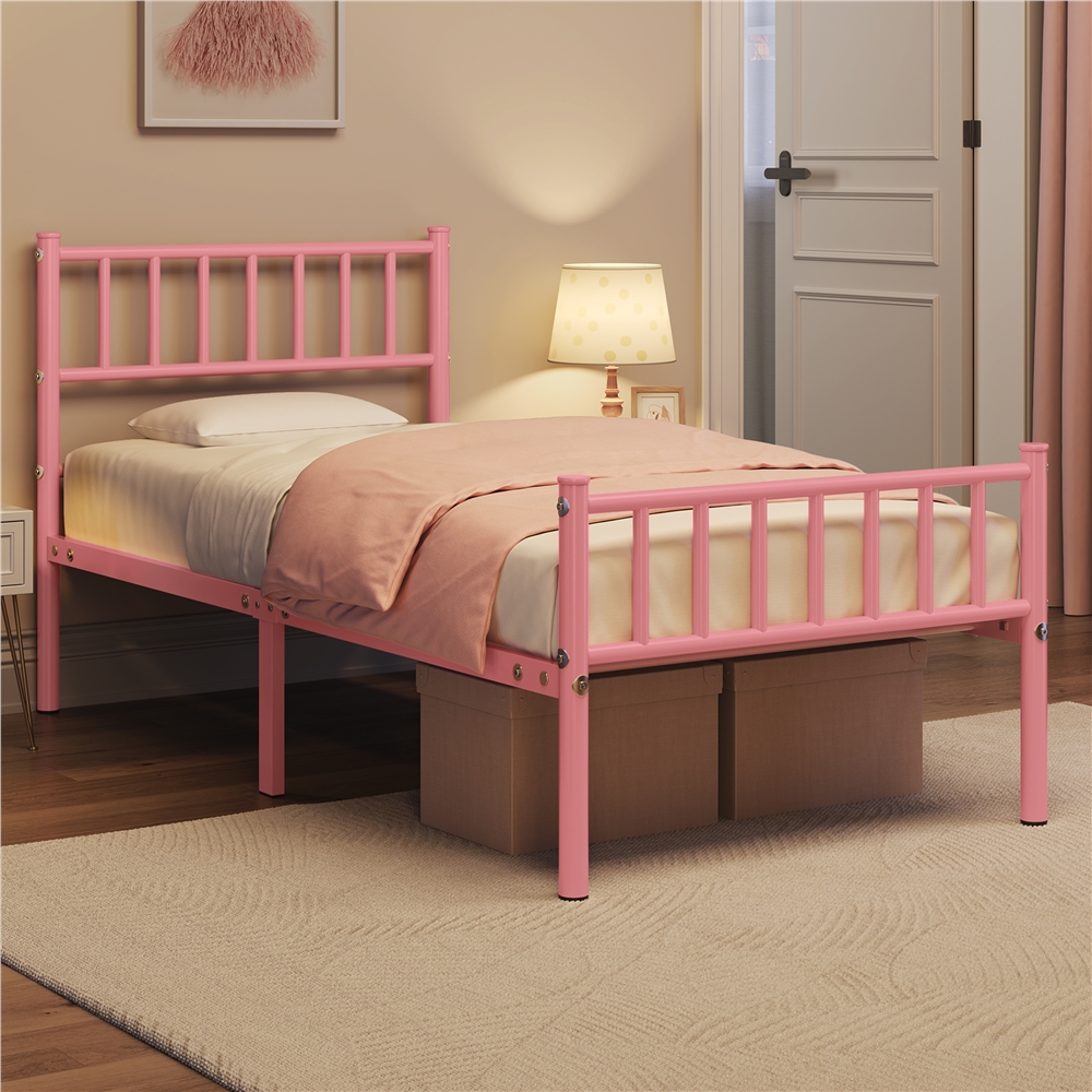 TEMU Costoffs Metal Bed Frame, Single/double Size Bed Platform With Slatted Headboard And Footboard, Solid Slat Support, Large Storage Space, Easy