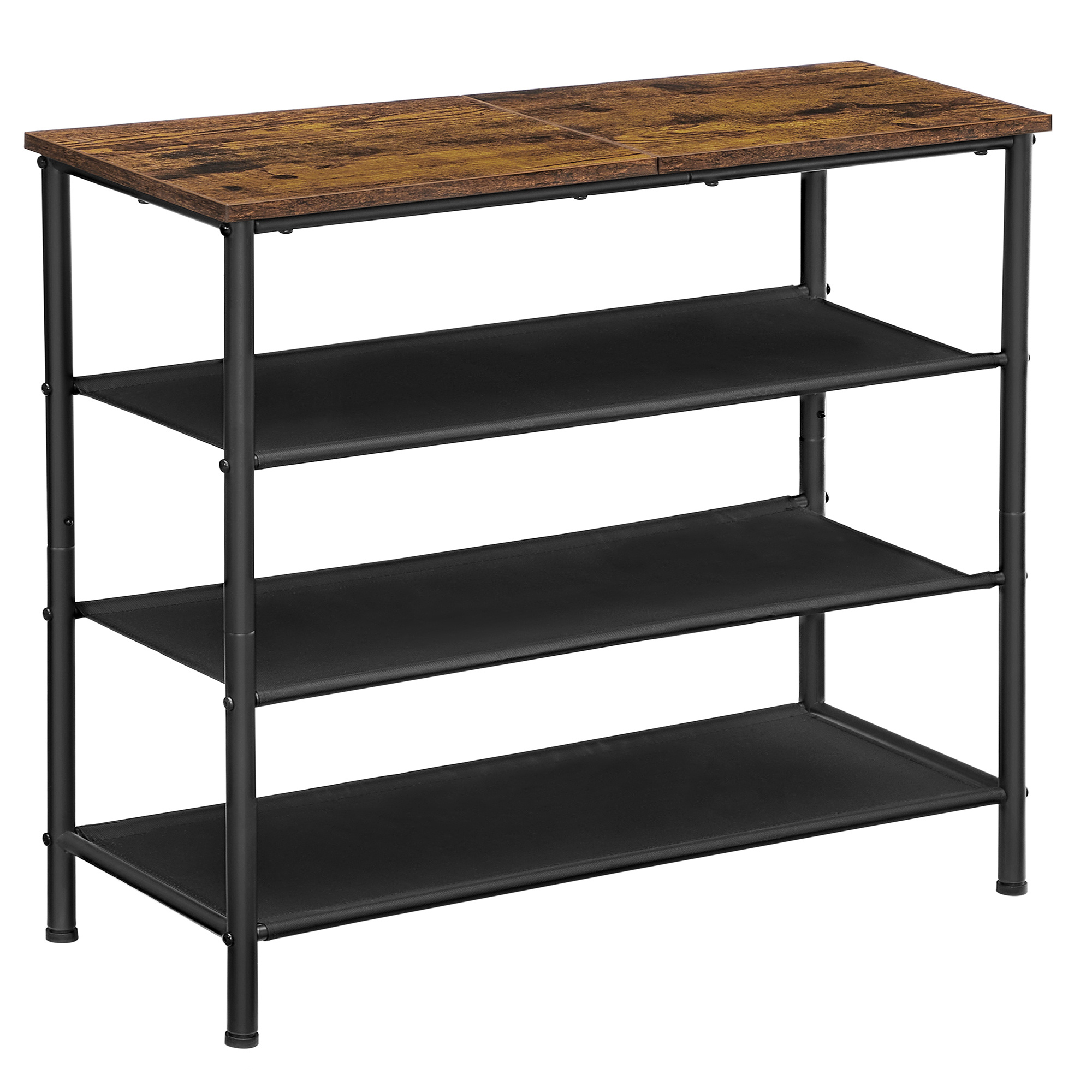 4-tier Shoe Rack, Space- For Entryway, 3 Fabric Shelves, Large Surface For Bags, Shoe Storage, Metal, , -black