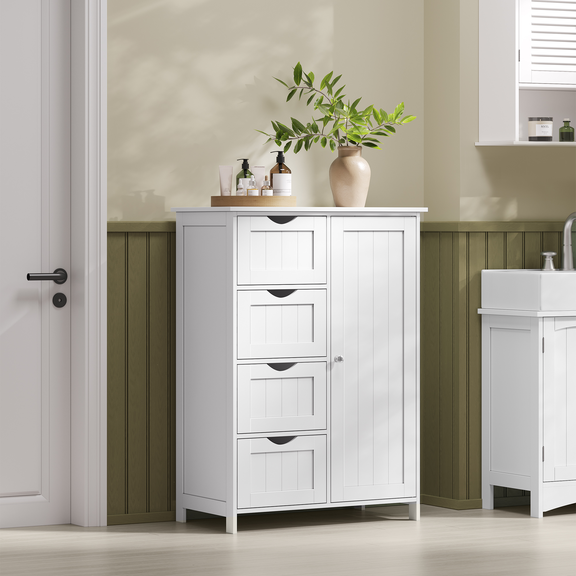 TEMU Bathroom Cabinet, Narrow Bathroom Cabinet, Side Cabinet, Dresser, With 4 Drawers, Cabinet Door, Adjustable Shelf, 35 X 90 Cm,