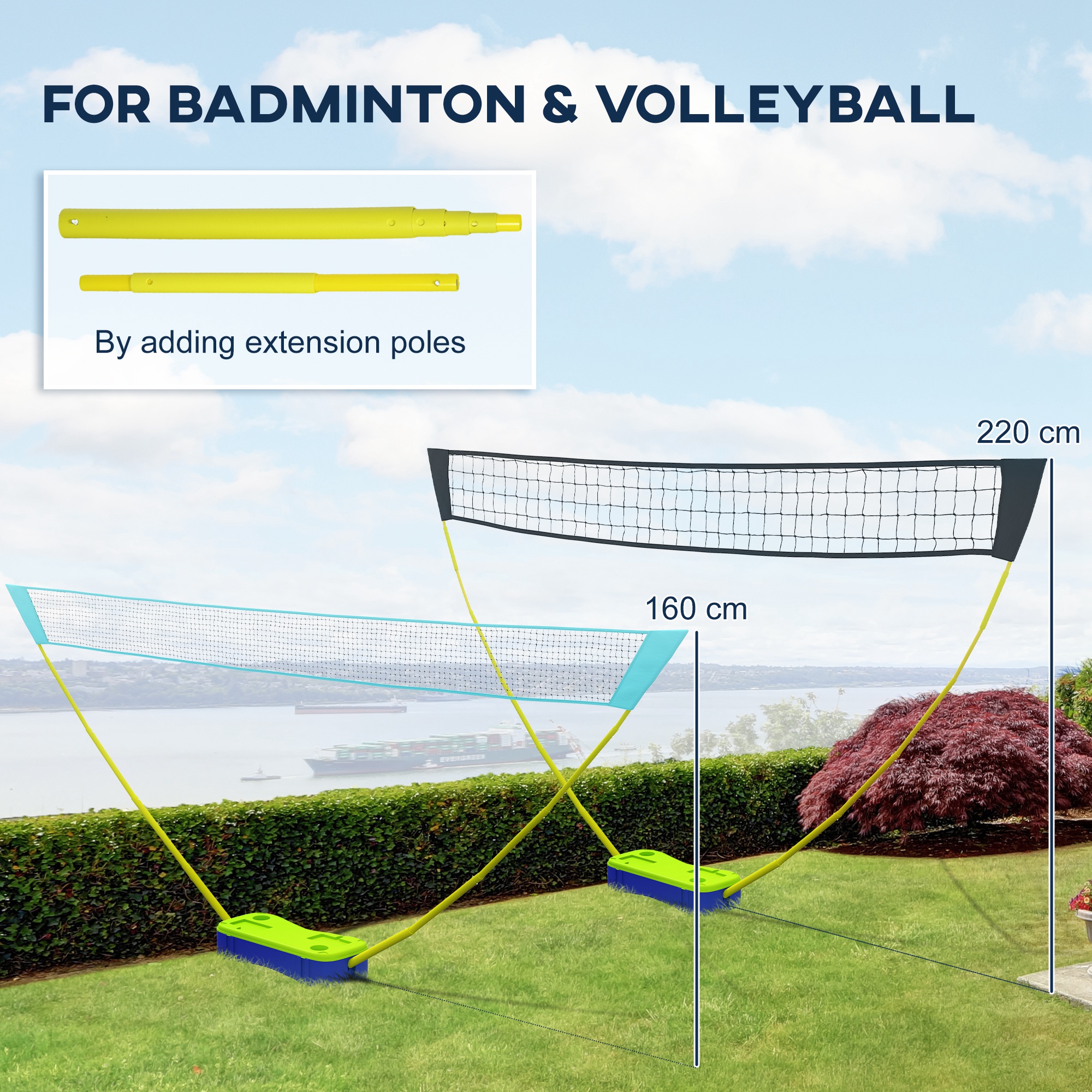 Badminton Set with Volleyball, Portable Net, Rackets & Shuttlecocks
