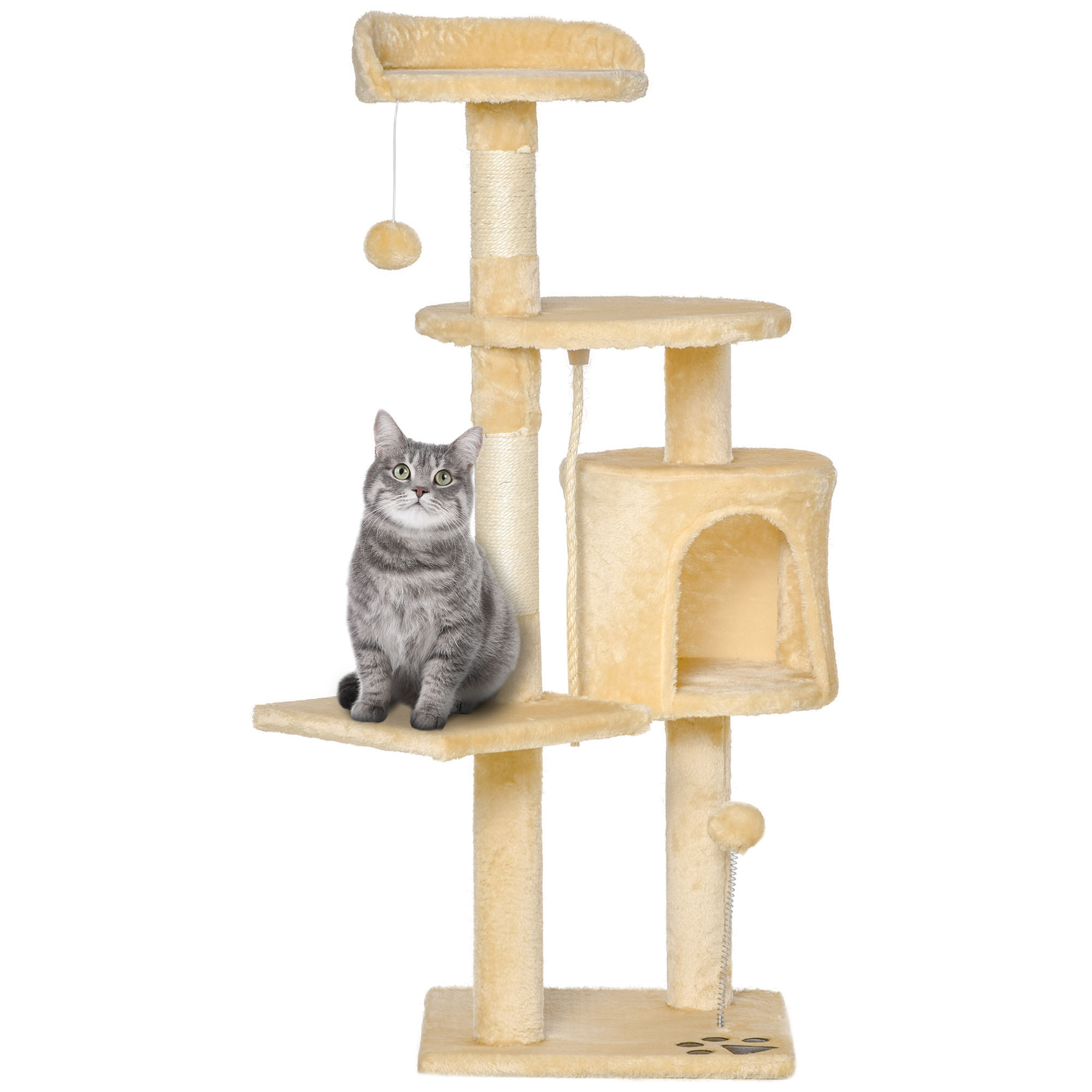 TEMU Arbre à chats multi-équipements griffoirs grattoirs plateformes niche corde jouets 40L x 40l x 114H cm beige