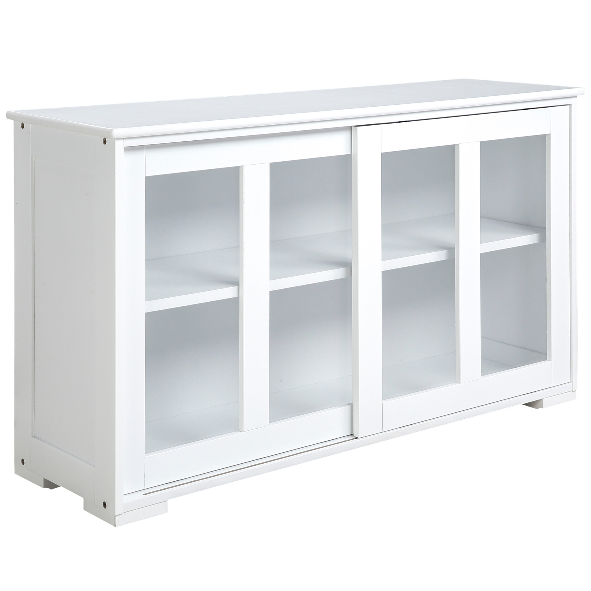 Homcom Modern Kitchen Sideboard Stackable Kitchen Cabinet With 2 Glass Sliding Doors And Adjustable Shelf For Living Room Dining Room 107x33x62.5 Cm White