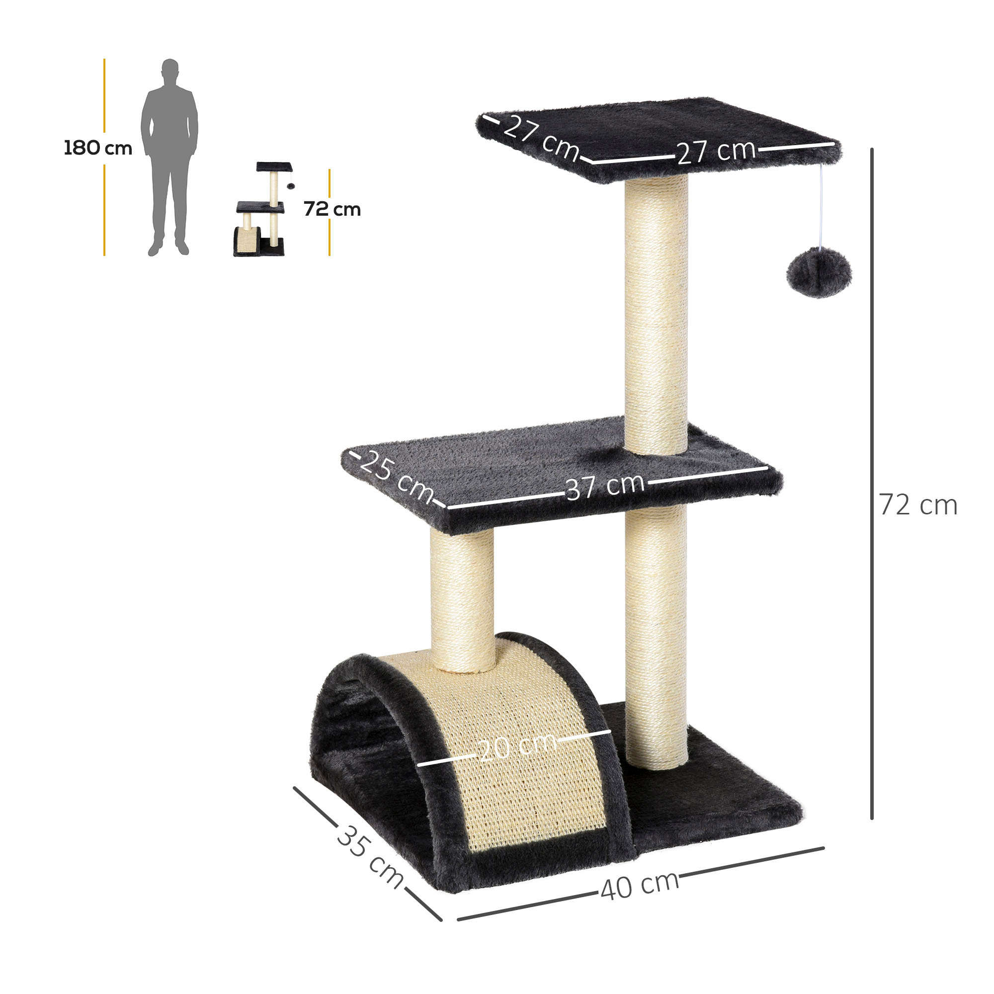 TEMU PawHut Arbre à chat arbre à griffoir pour chat hauteur 72 cm balle foncé