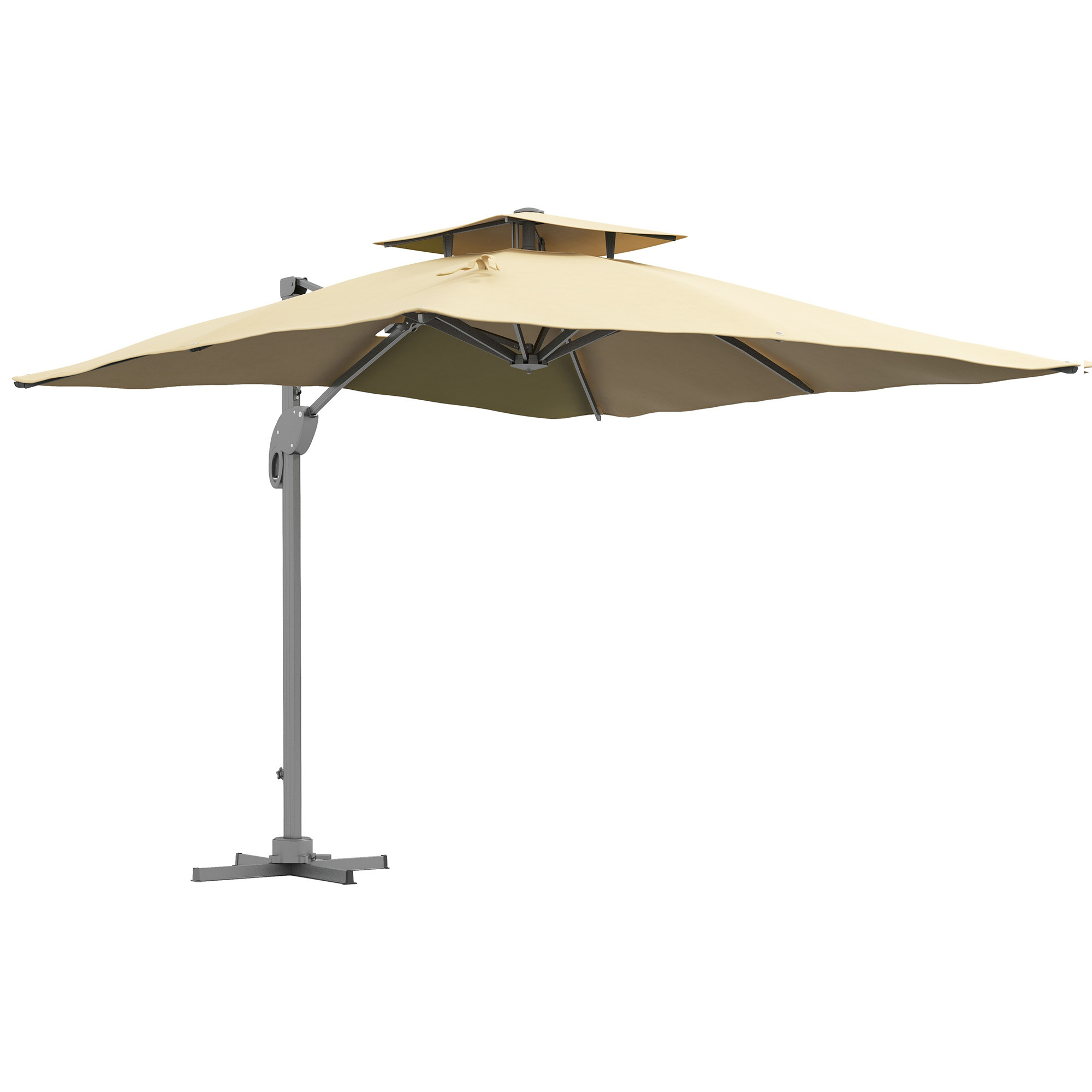 Outsunny 3m Square Offset Parasol Garden Umbrella 360 Rotating with Hydraulic Mechanism Double Cross Base Roof Aluminium Pole Beige