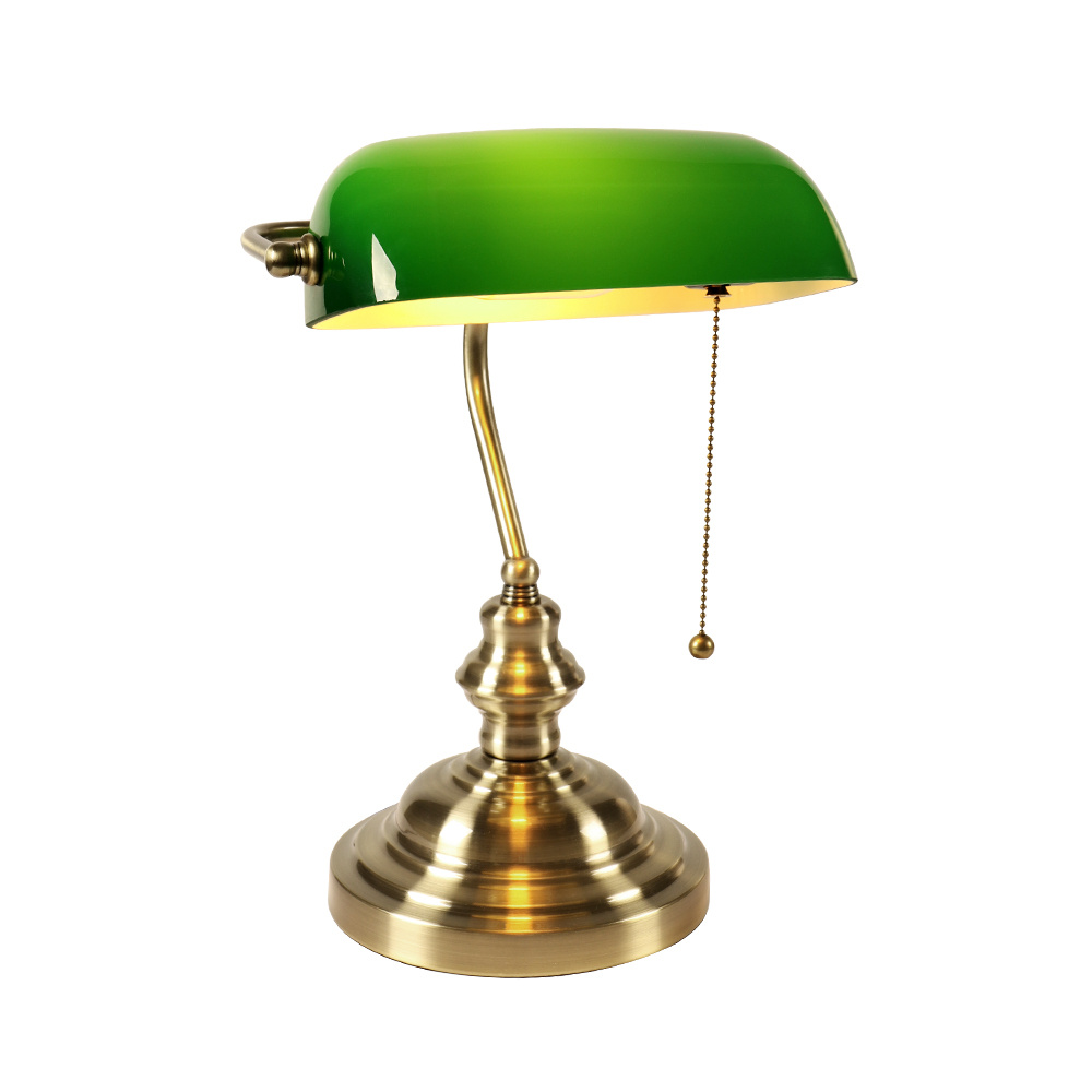 

Lampe de Bureau Banquier avec Interrupteur à Chaînette, Abat-jour en , Base en Bronze, Lampe de Vintage pour Bureau à Domicile, Salle d'Étude, Piano ( Ampoules)