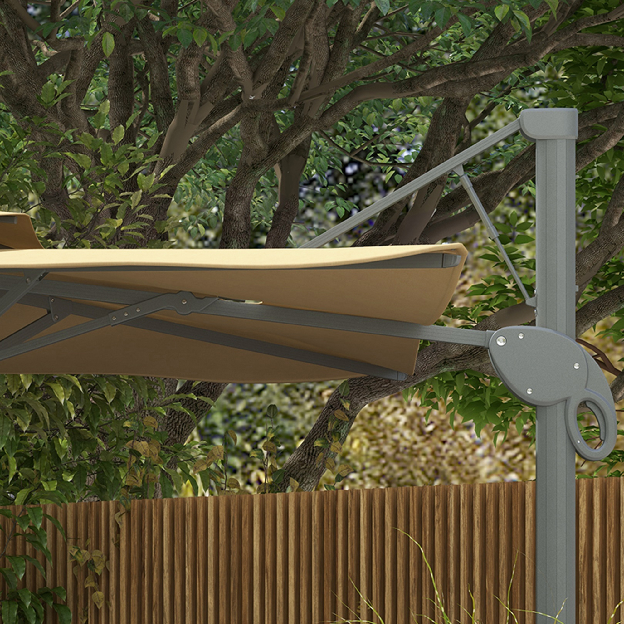 Outsunny 3m Square Offset Parasol Garden Umbrella 360 Rotating with Hydraulic Mechanism Double Cross Base Roof Aluminium Pole Beige