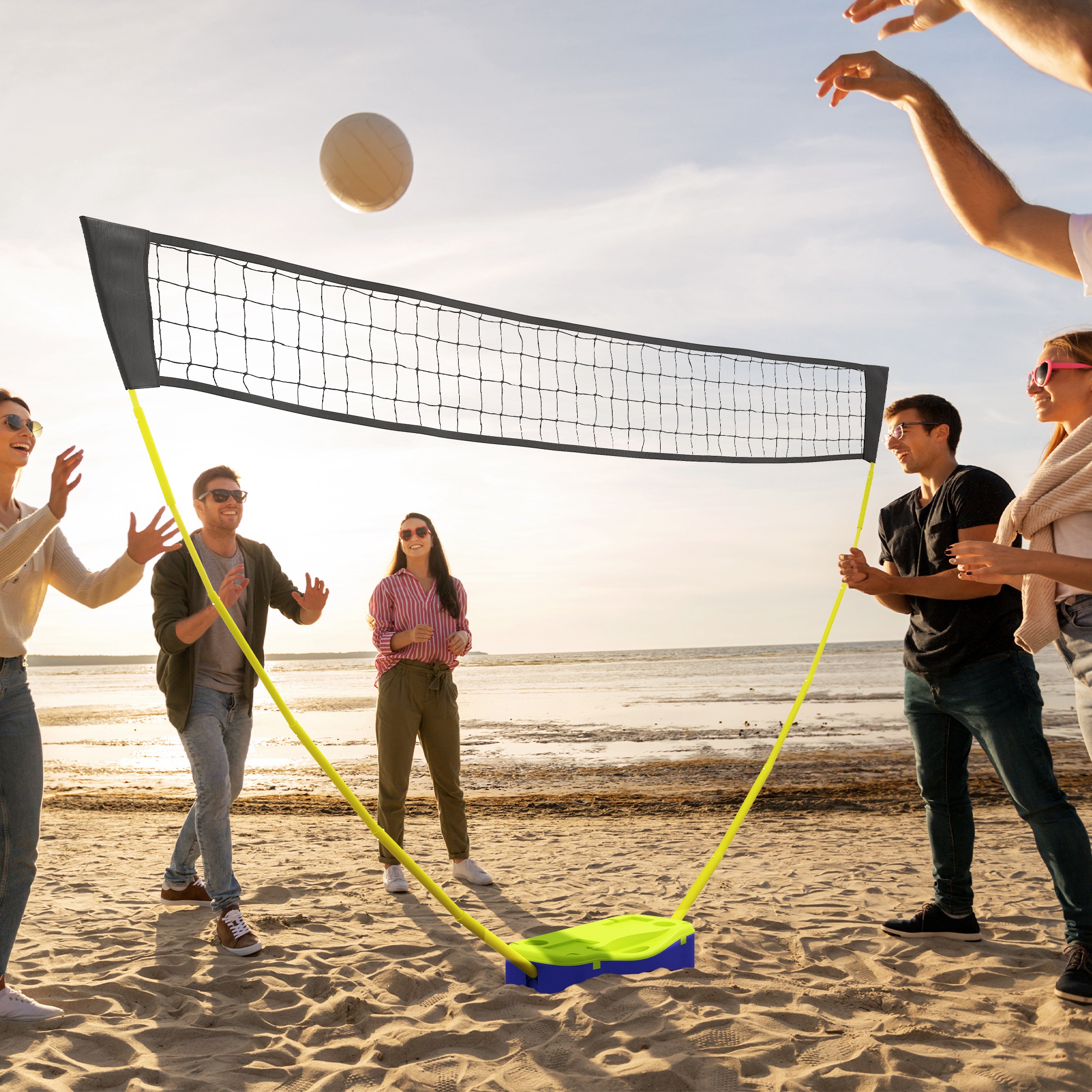 Badminton Set with Volleyball, Portable Net, Rackets & Shuttlecocks