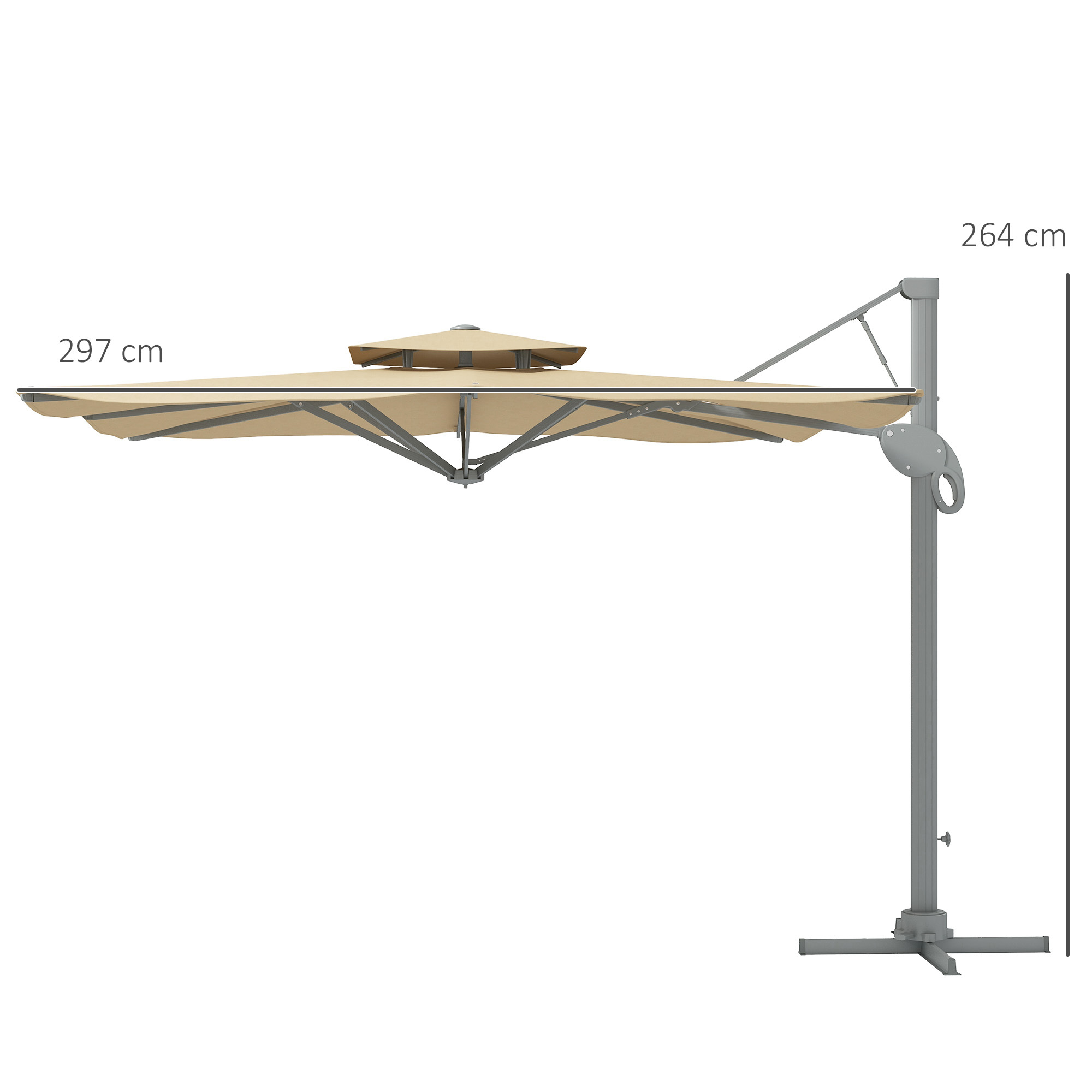 Outsunny 3m Square Offset Parasol Garden Umbrella 360 Rotating with Hydraulic Mechanism Double Cross Base Roof Aluminium Pole Beige