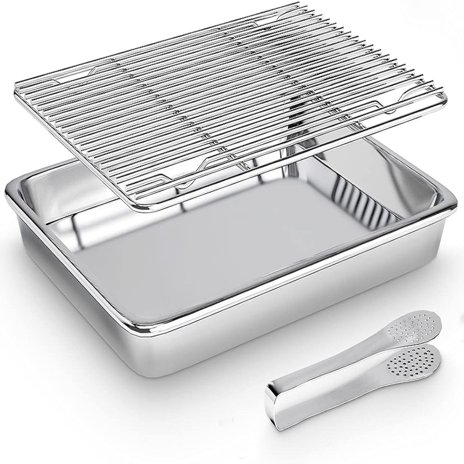 

Baking Tray With Cooling Rack, Stainless Steel Baking Mould, Oven Tray And Cake Rack, Cooling Rack With Kitchen Tongs, Dishwasher Safe, Tray: 30.2 X 40.5 Cm Grid: 28.4 X 38.5 Cm