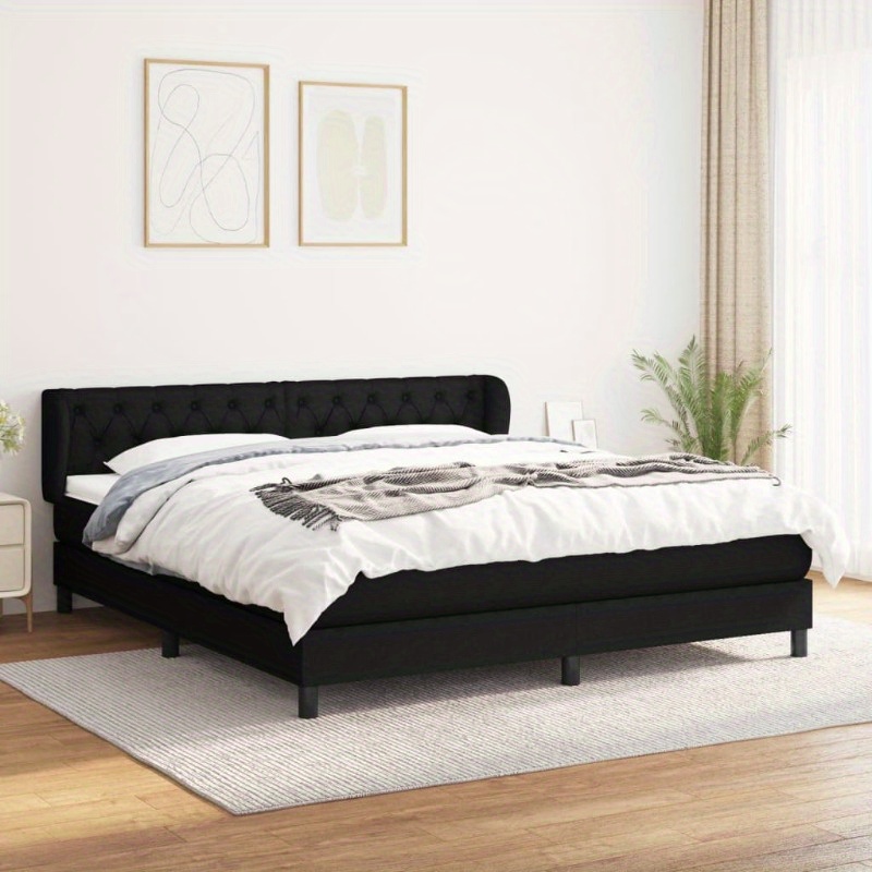 Lit Double avec Matelas en Tissu Noir - Vue de Face