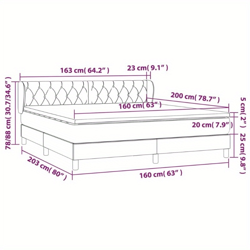 Lit Double avec Matelas en Tissu Noir - Vue en Détail