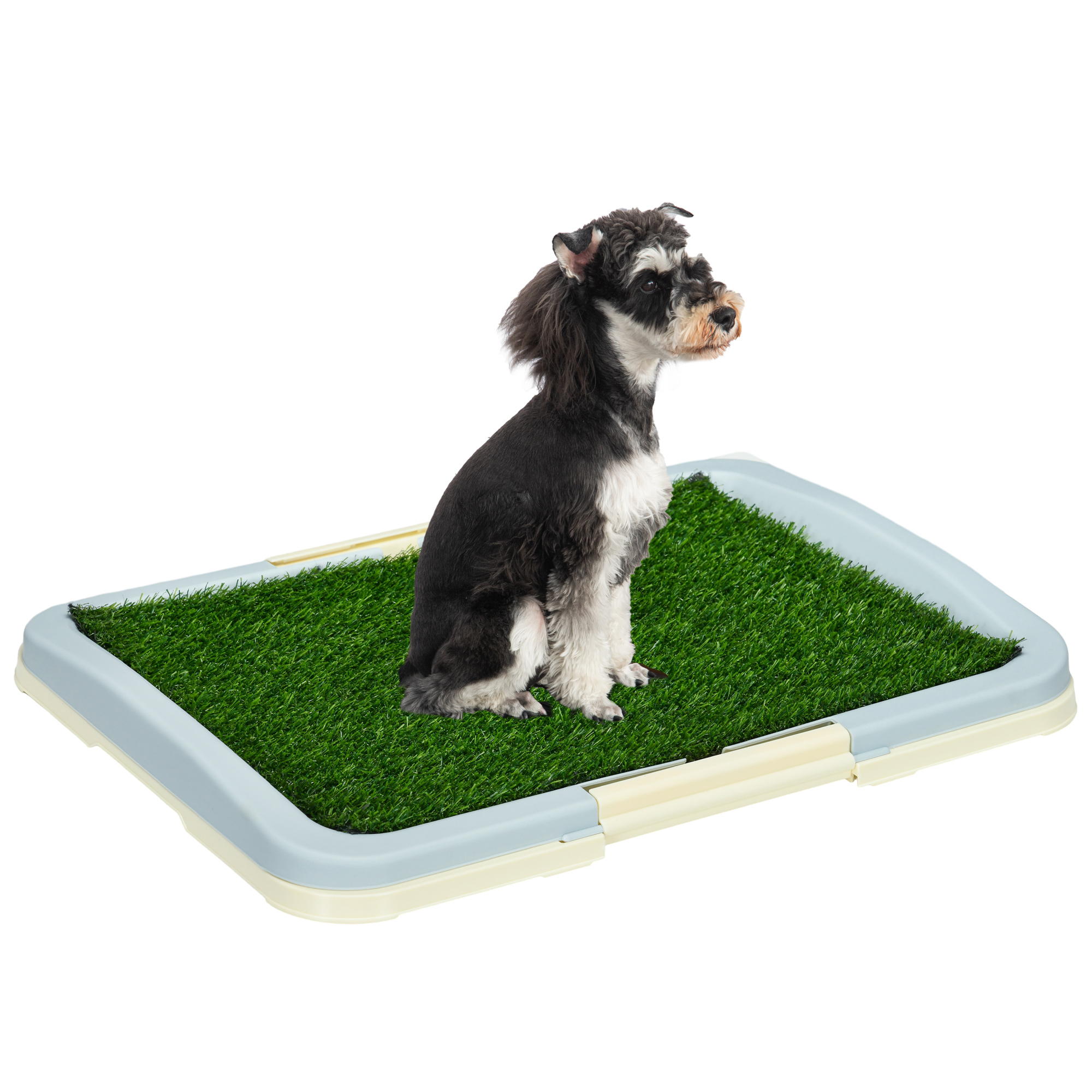 TEMU PawHut Toilette pour chien litière avec tapis en gazon artificiel plateau et panneau grillagé, tapis d'entraînement pour Animaux, 63 x 48,5 cm