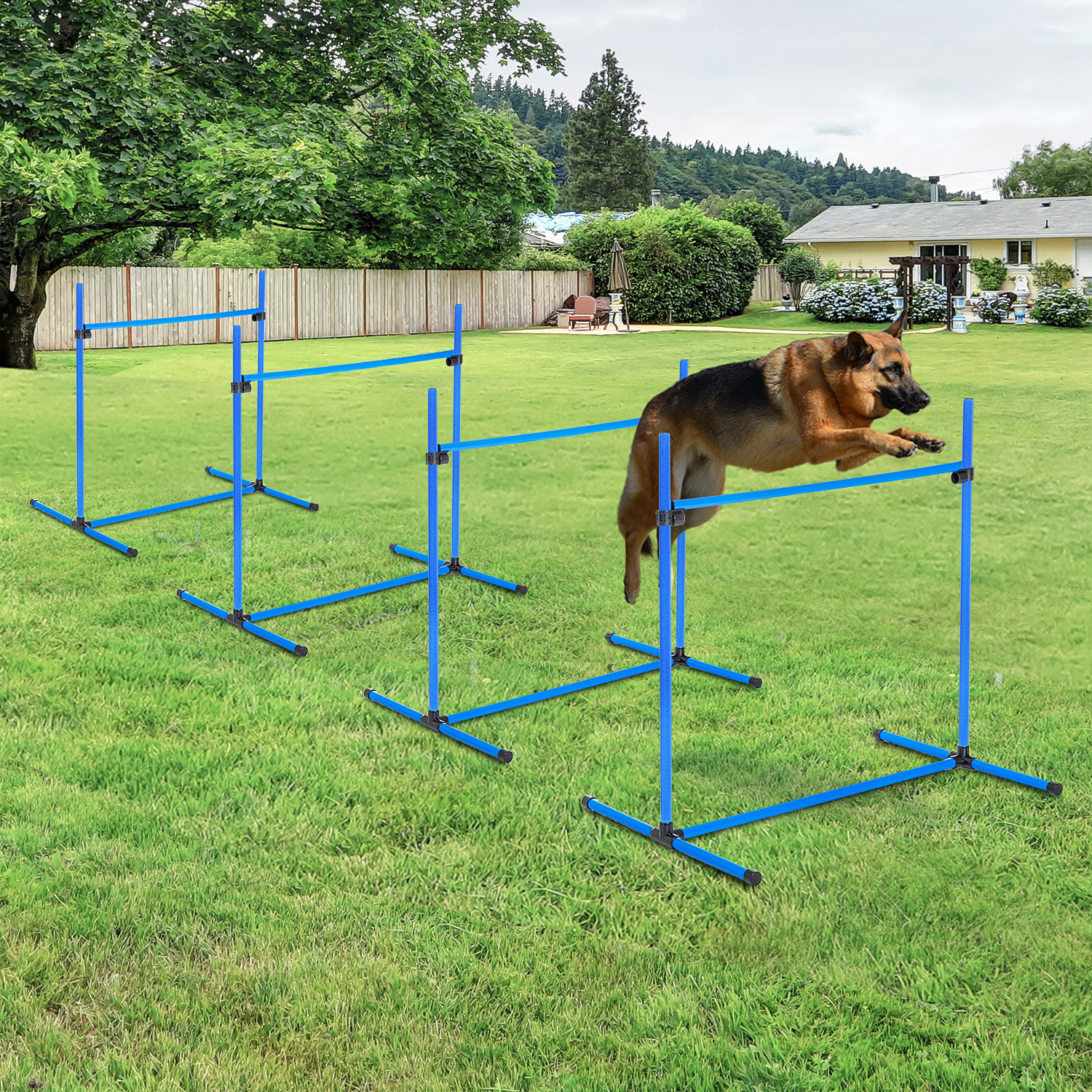 TEMU PawHut Agility sport pour chiens set de 4 obstacles avec système de maintien au sol 99L x 65l x 94H cm sac transport bleu noir