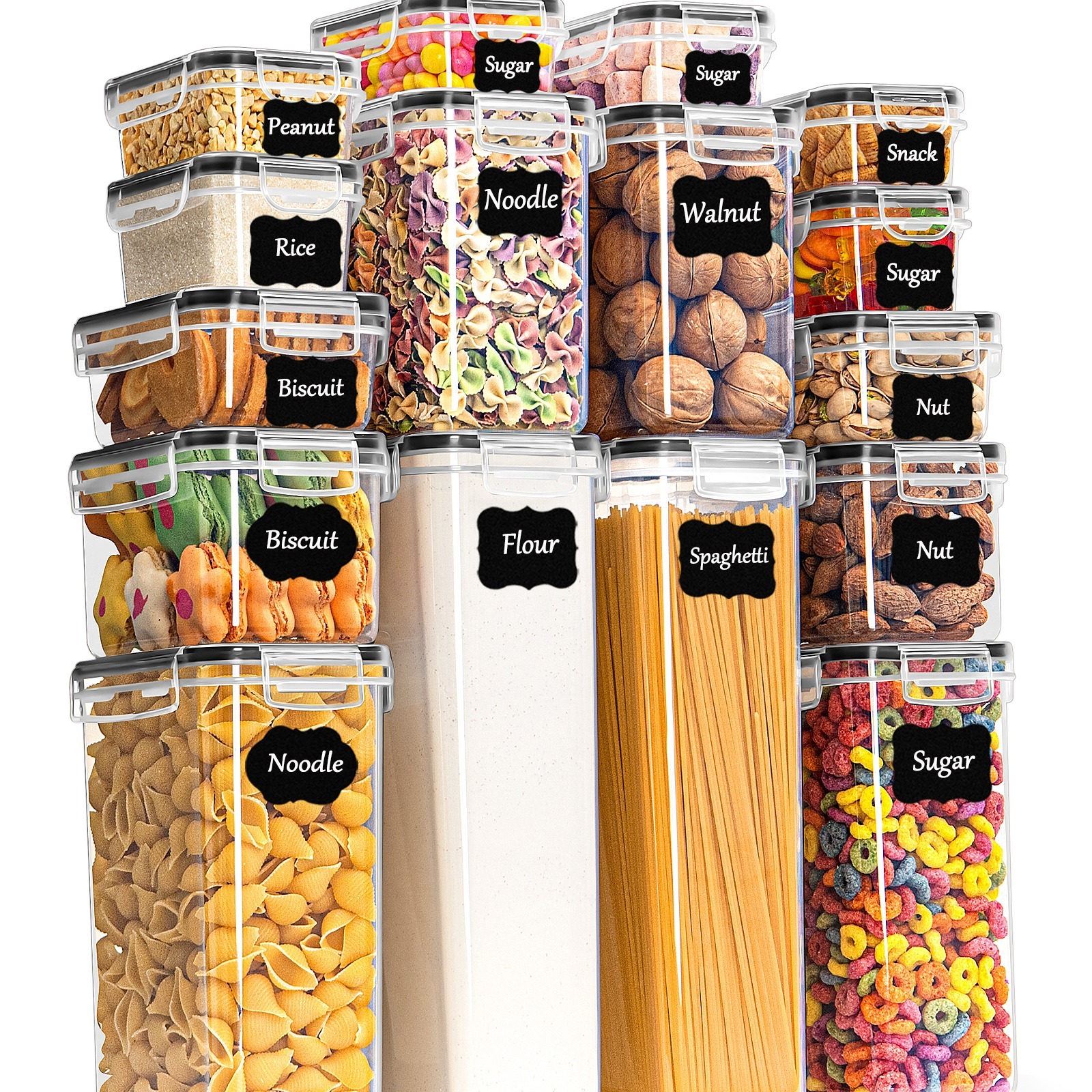 

Storage Jars 16 Set, Storage Airtight Plastic Container With Lid, Storage Jars For Storing Noodles, Cereal, Rice, Flour, And For Food Pets