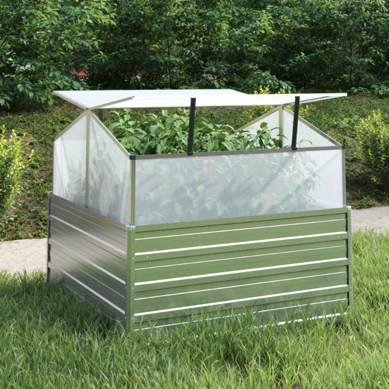 

Garden Raised Bed With Greenhouse, 100x100x85 Cm, Silvery