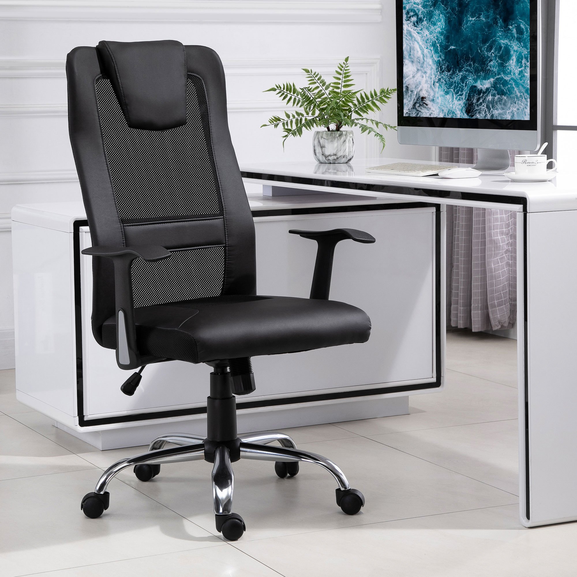Image of Office Chair Swivel Chair Height-adjustable Executive Chair Desk Chair Ergonomic Artificial Leather 66 X 73 X 108-118 Cm