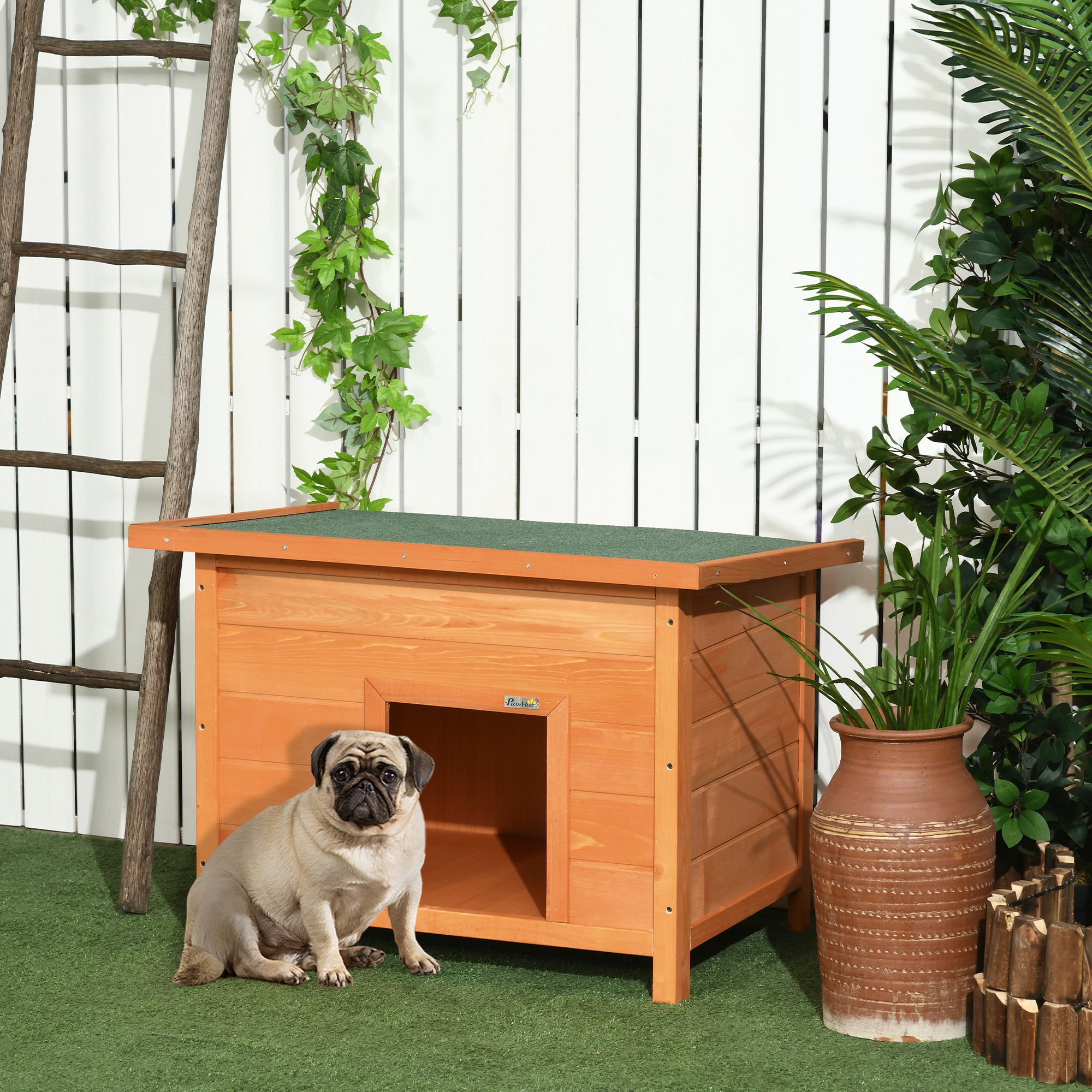 Image of Dog House Outdoor, Wooden Dog House With Asphalt Roof, Waterproof Dog Kennel With Elevated Floor Hut For Small Dogs, Yellow, 82 X 58 X 58 Cm